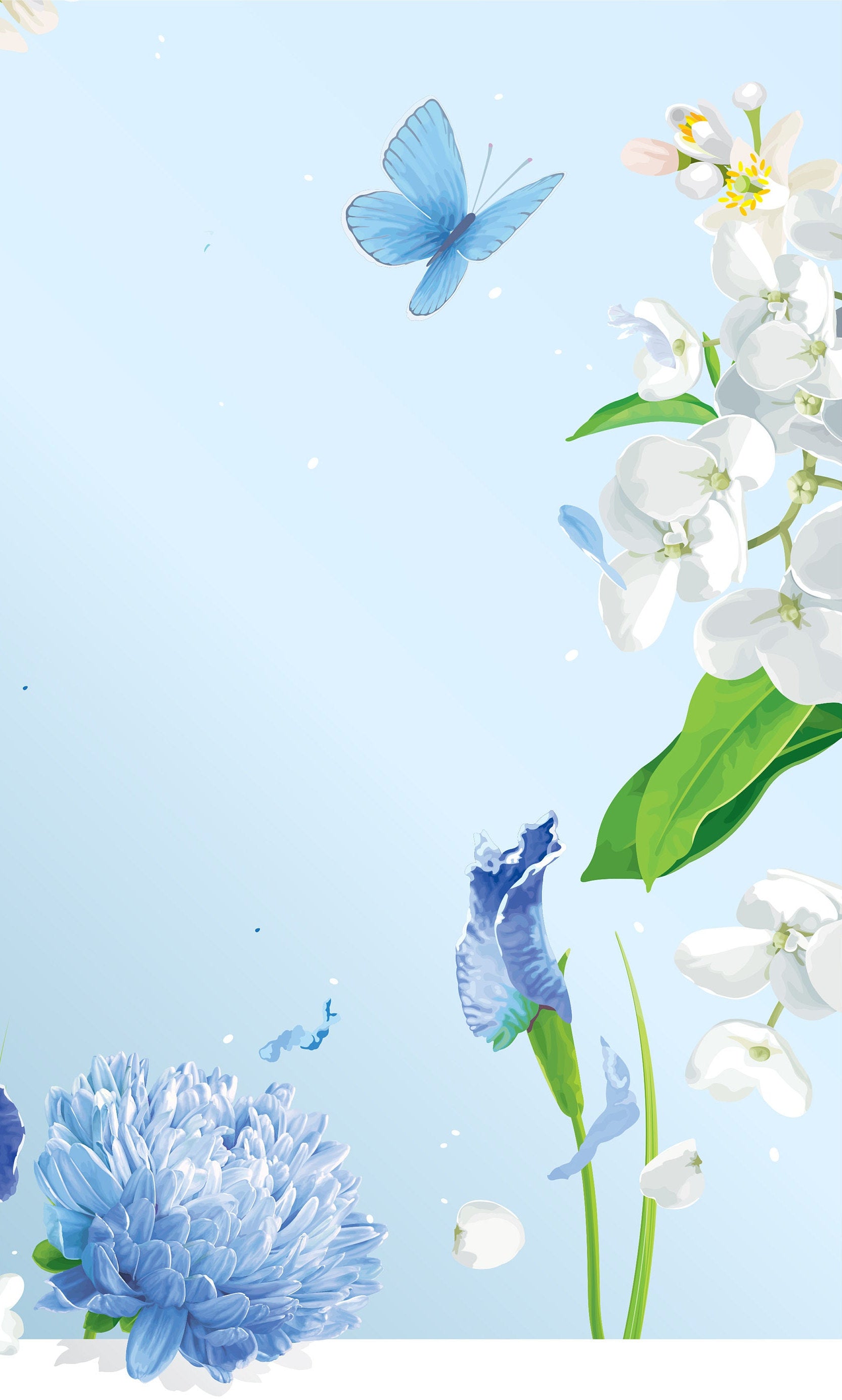 Blue Flowers - Butterfly - Decoupage Paper for Furniture - Floral Craft Paper - Tissue Paper - Rice Paper Decoupage