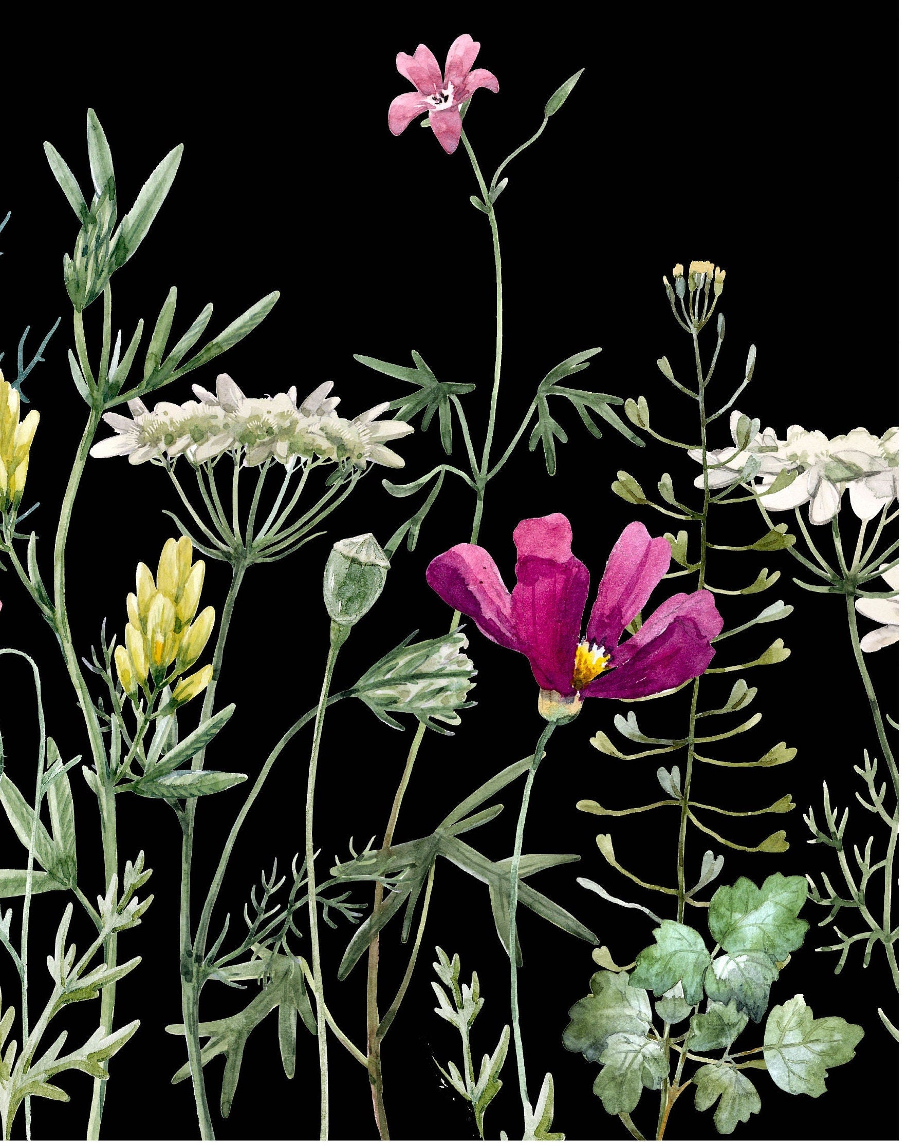 Spring Flowers - Decoupage Paper for Furniture - Floral Craft Paper - Tissue Paper - Rice Paper Decoupage - Decoupage Paper Vintage - Black