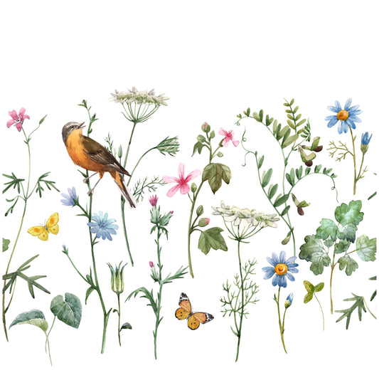 Bird - Spring Flowers - Decoupage Paper for Furniture - Floral Craft Paper - Tissue Paper - Rice Paper Decoupage - Decoupage Paper Minimal