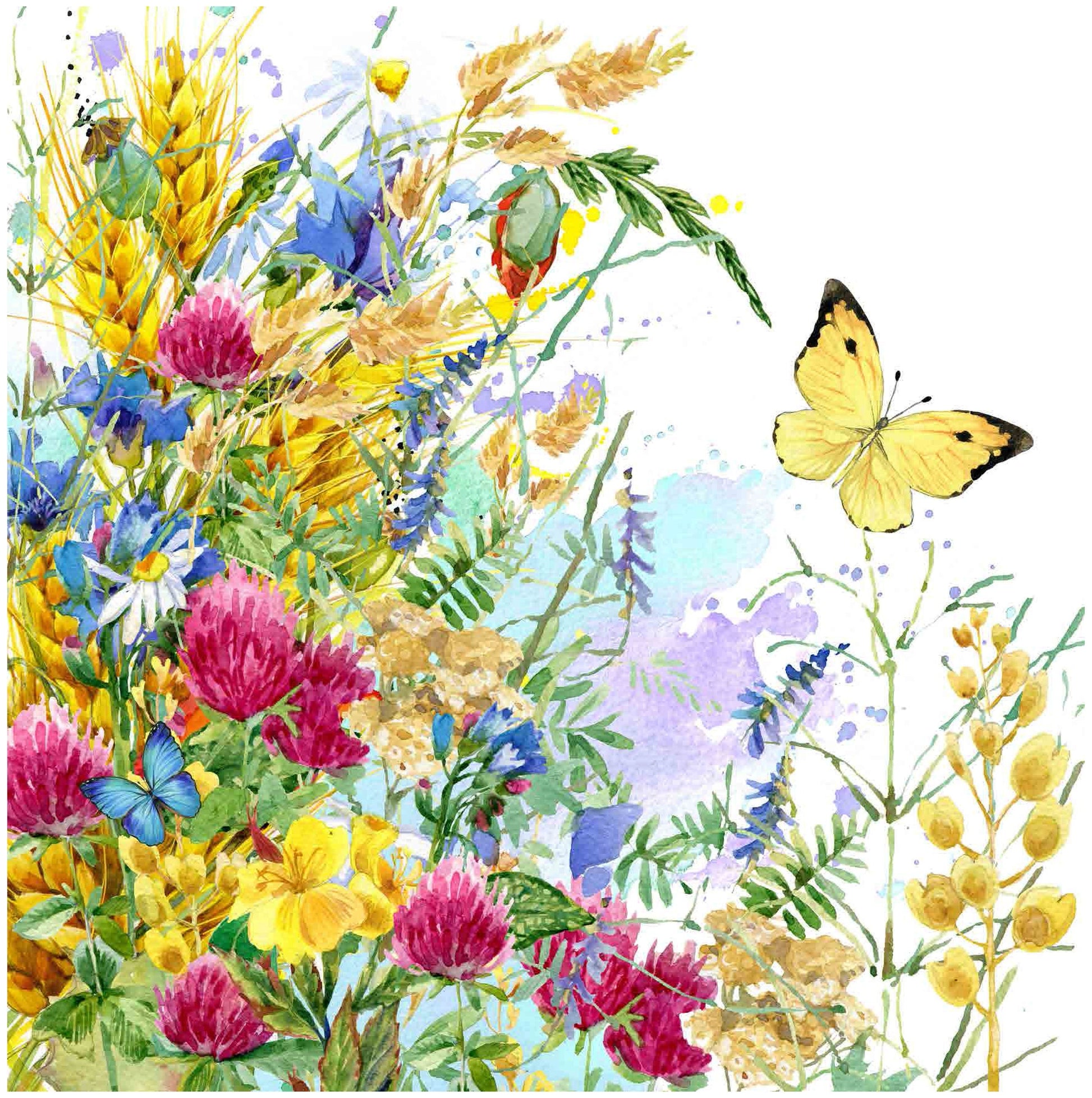 Colorful Flowers Watercolor - Decoupage Paper for Furniture - Floral Craft Paper - Tissue Paper - Rice Paper Decoupage - Butterfly