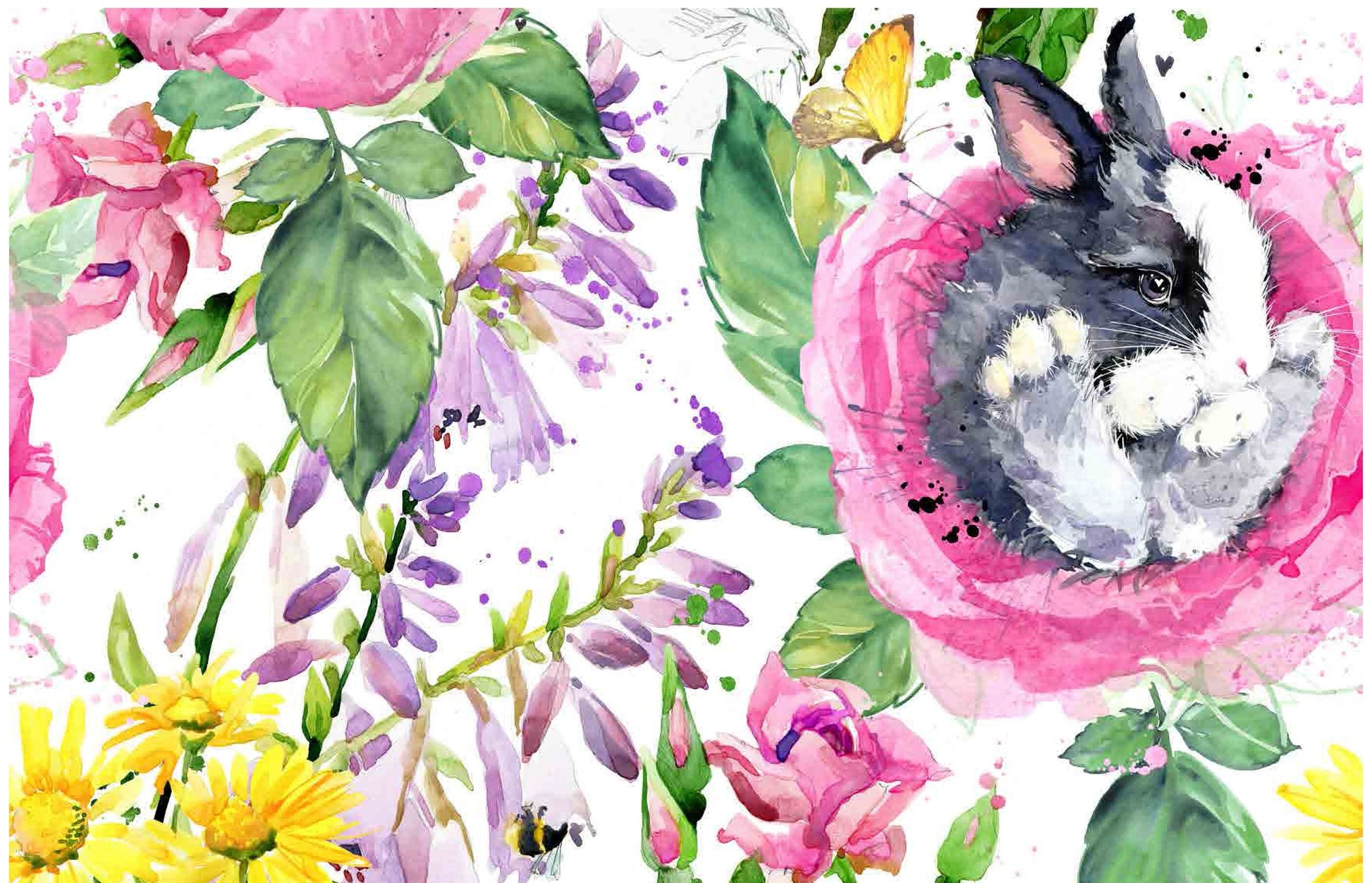 Bunny - Floral Decoupage Paper for Furniture - Floral Craft Paper - Tissue Paper - Rice Paper Decoupage - Rabbit