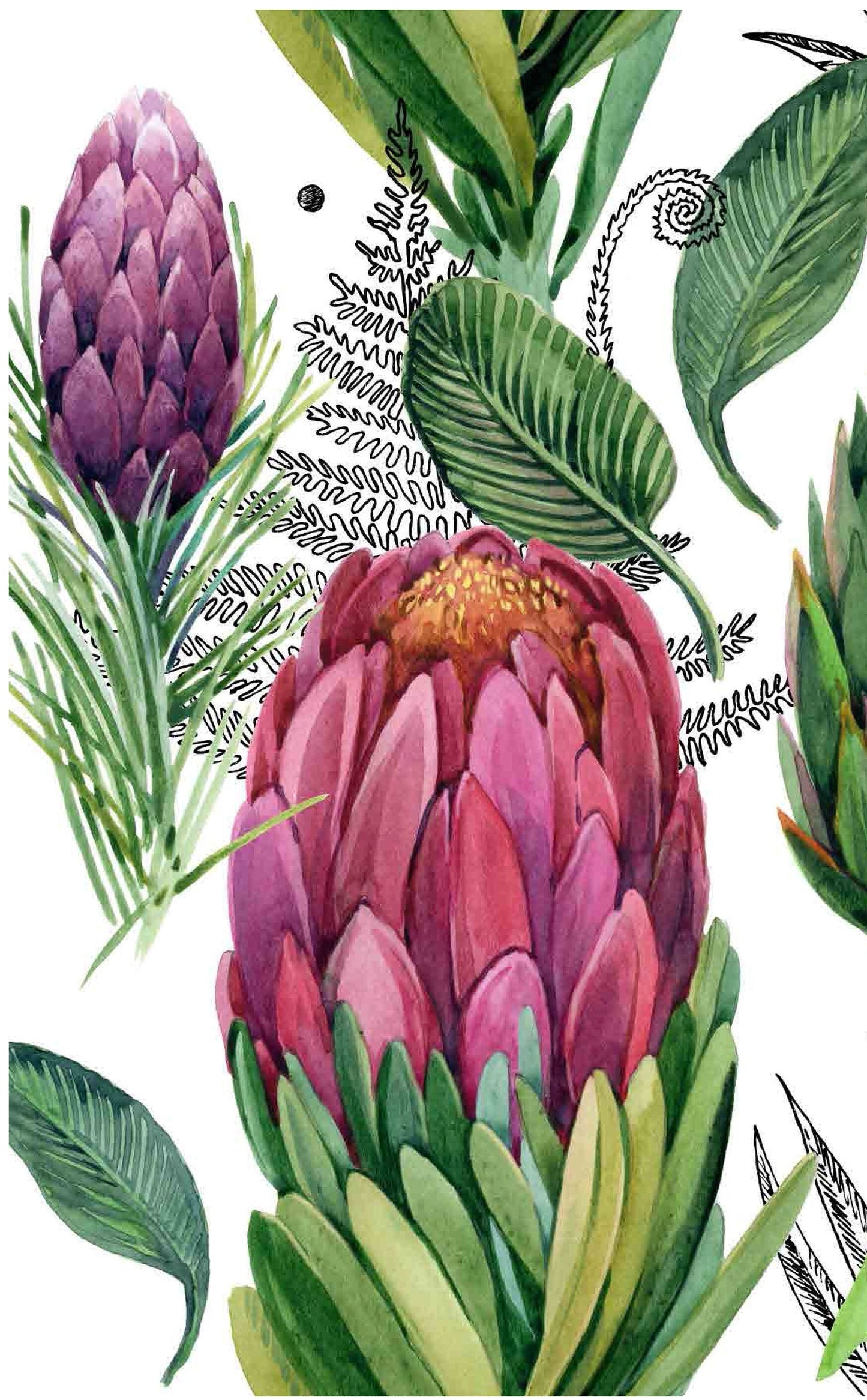 Proteaceae - Decoupage Paper for Furniture - Rice Paper Decoupage - Large Decoupage Paper - Floral Decoupage - Purple Green