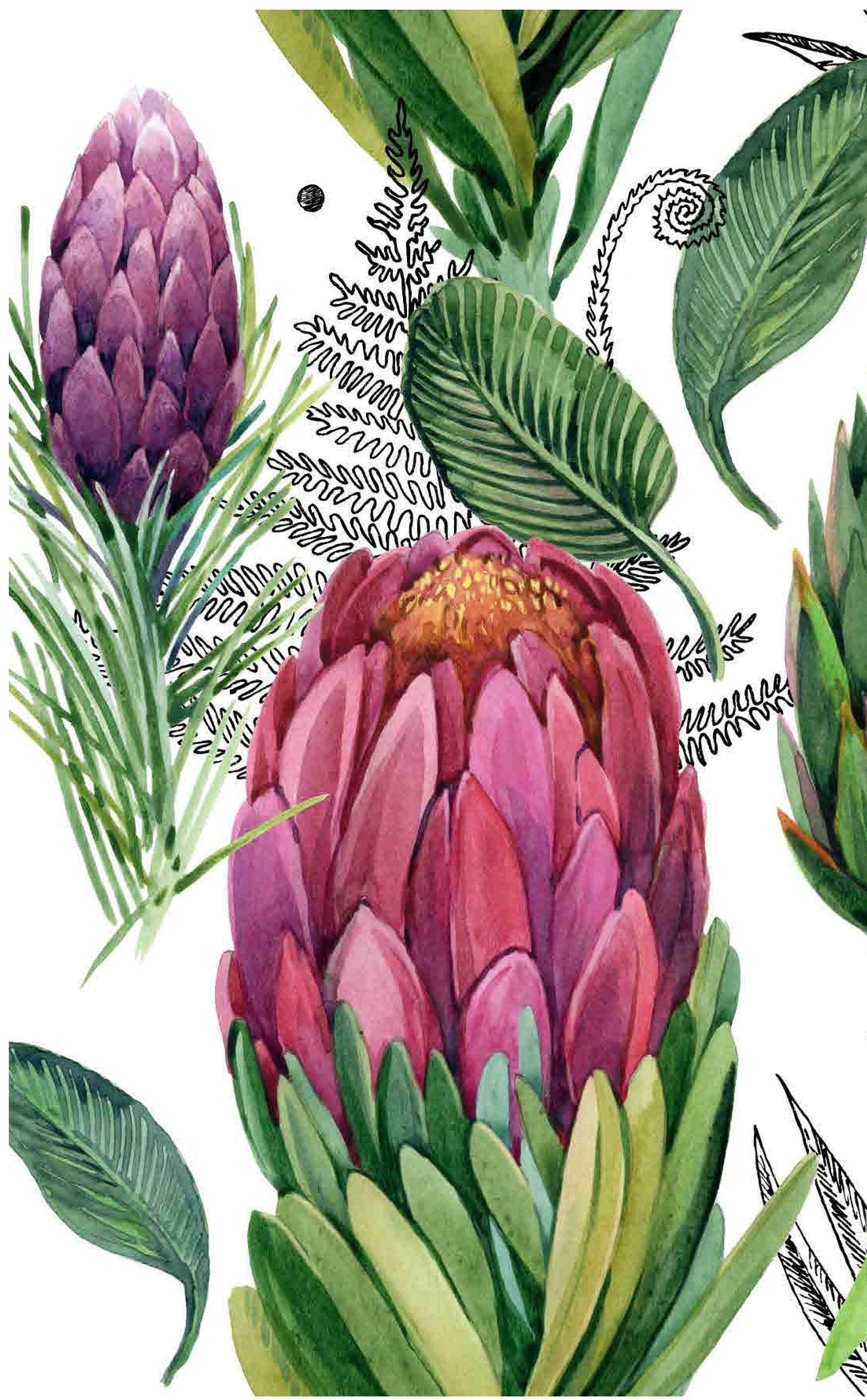 Proteaceae - Decoupage Paper for Furniture - Rice Paper Decoupage - Large Decoupage Paper - Floral Decoupage - Purple Green