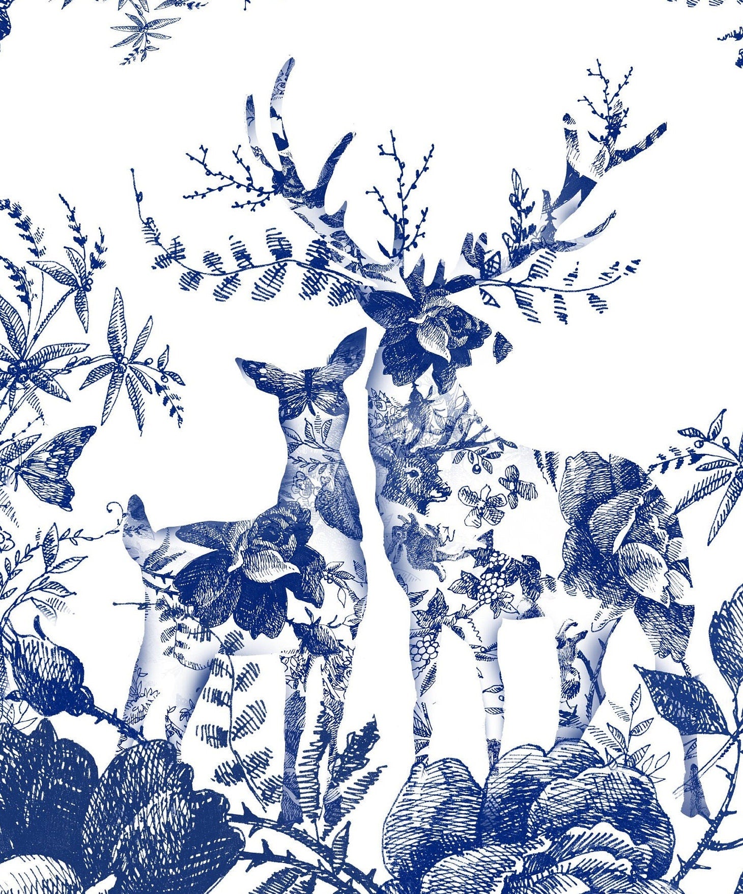 Blue Decoupage Paper for Furniture - Rice Paper Decoupage - Large Decoupage Paper Vintage - Deer Rose Decoupage