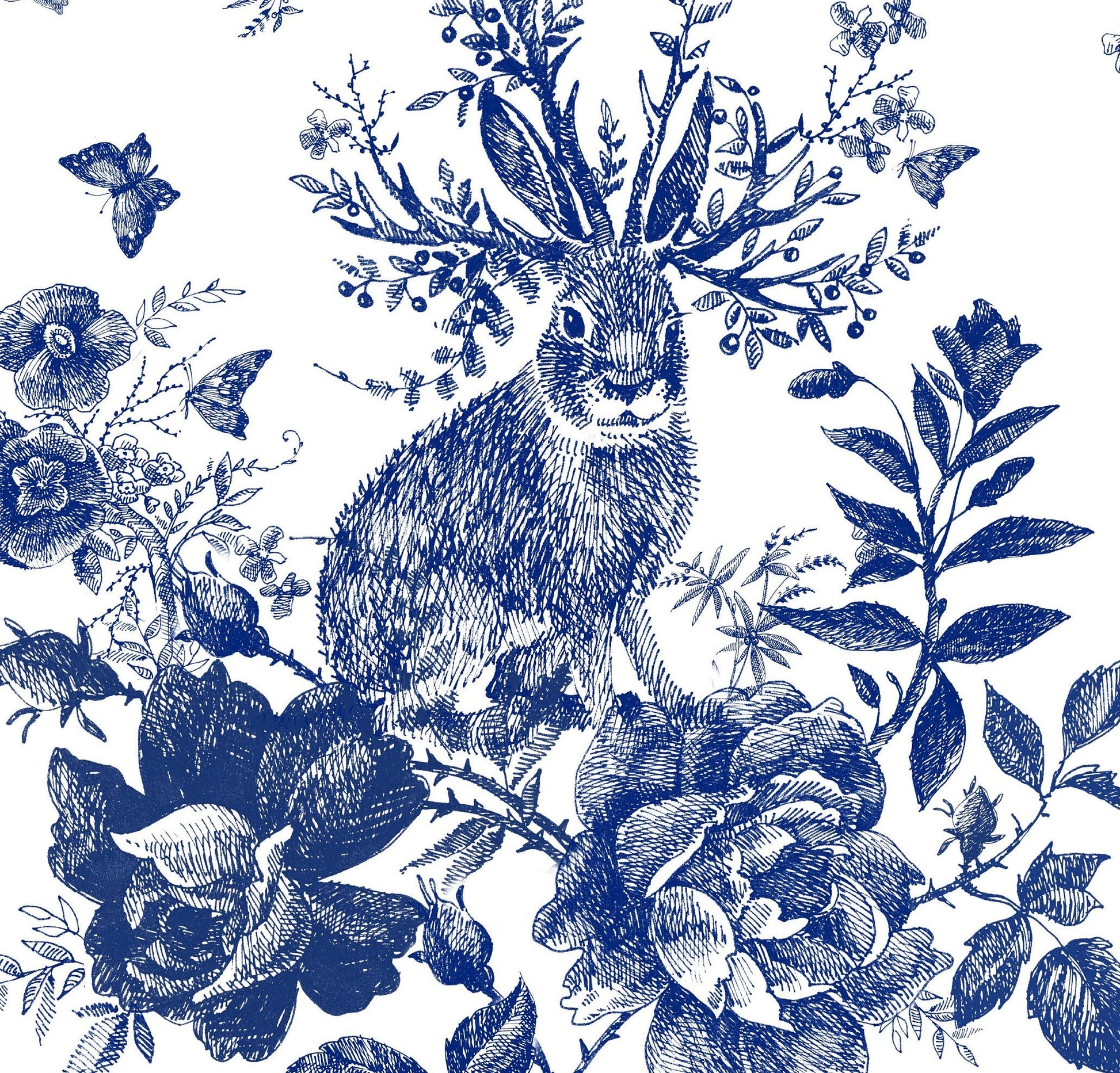 Blue Decoupage Paper for Furniture - Rice Paper Decoupage - Large Decoupage Paper Vintage - Rabbit Decoupage