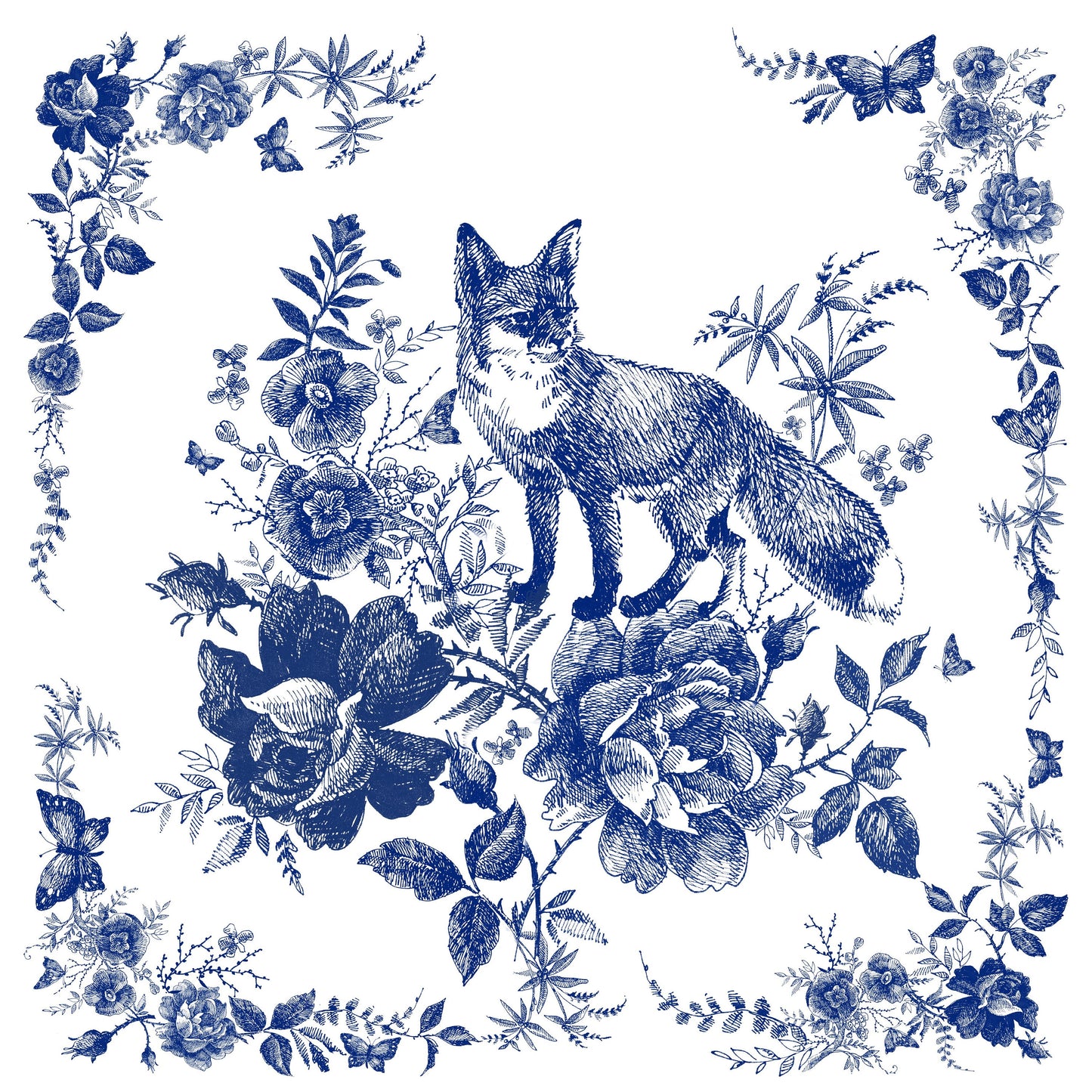 Blue Decoupage Paper for Furniture - Rice Paper Decoupage - Large Decoupage Paper Vintage - Fox Decoupage