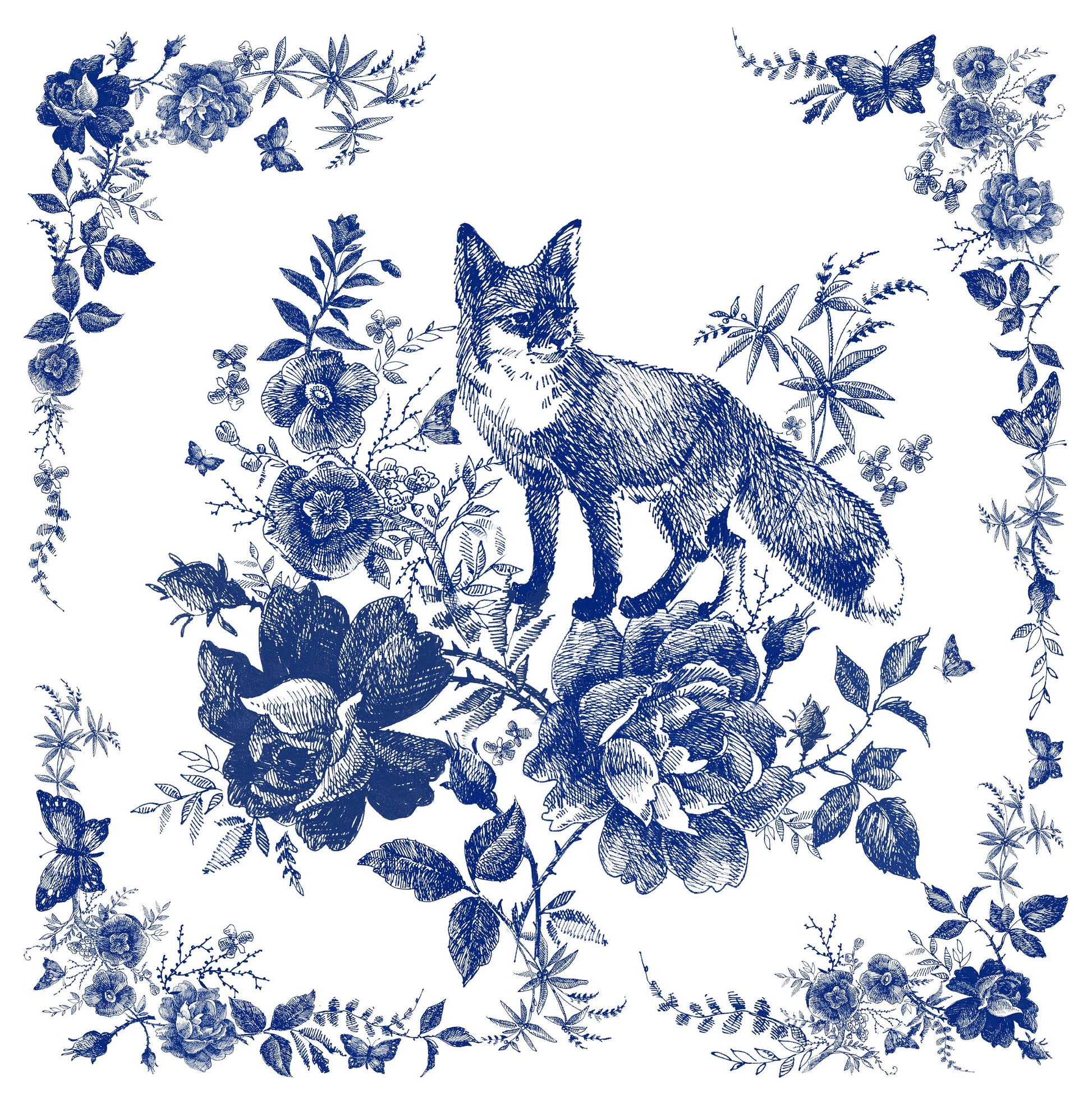 Blue Decoupage Paper for Furniture - Rice Paper Decoupage - Large Decoupage Paper Vintage - Fox Decoupage