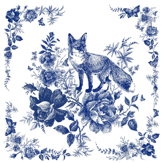 Blue Decoupage Paper for Furniture - Rice Paper Decoupage - Large Decoupage Paper Vintage - Fox Decoupage
