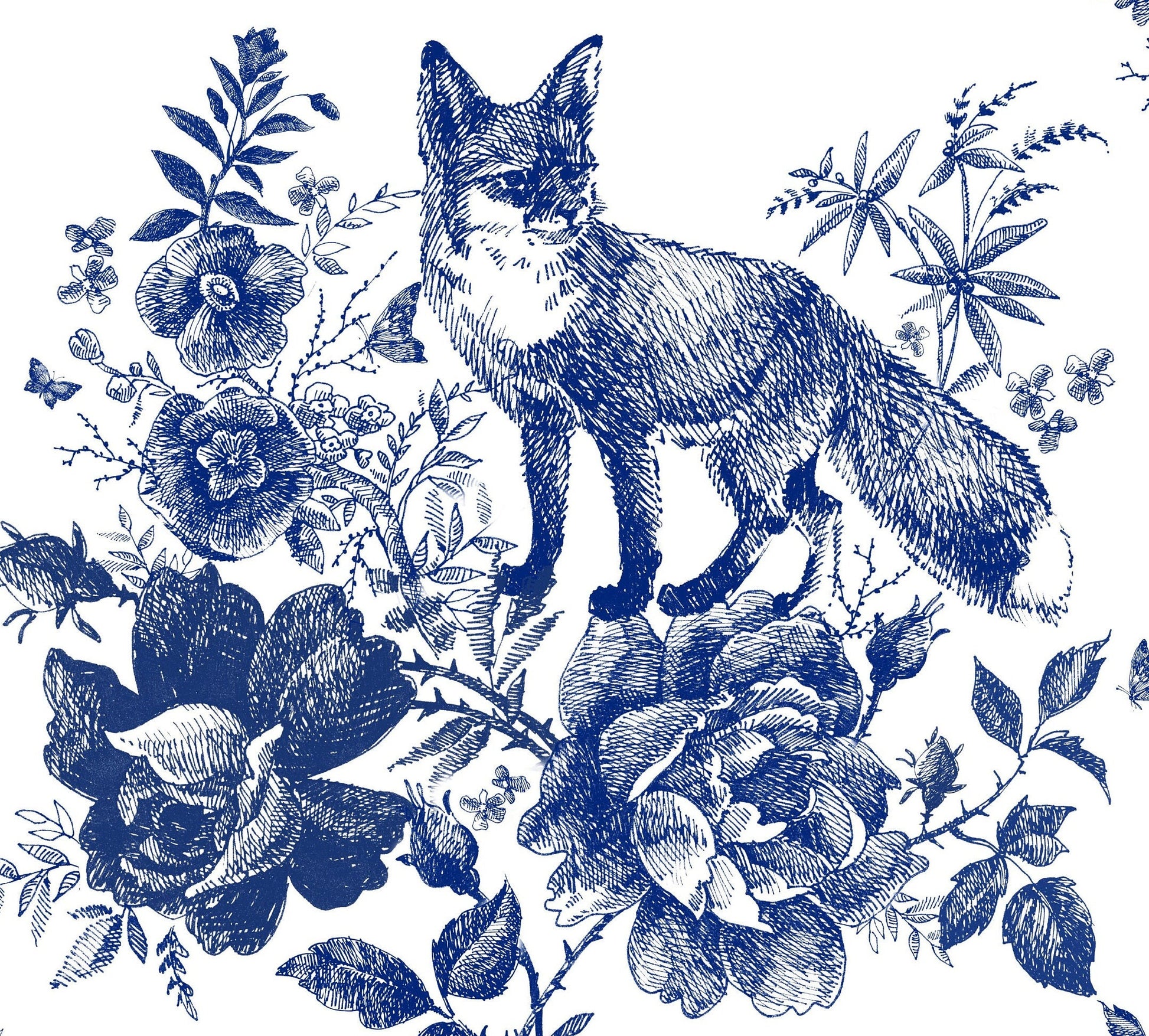 Blue Decoupage Paper for Furniture - Rice Paper Decoupage - Large Decoupage Paper Vintage - Fox Decoupage
