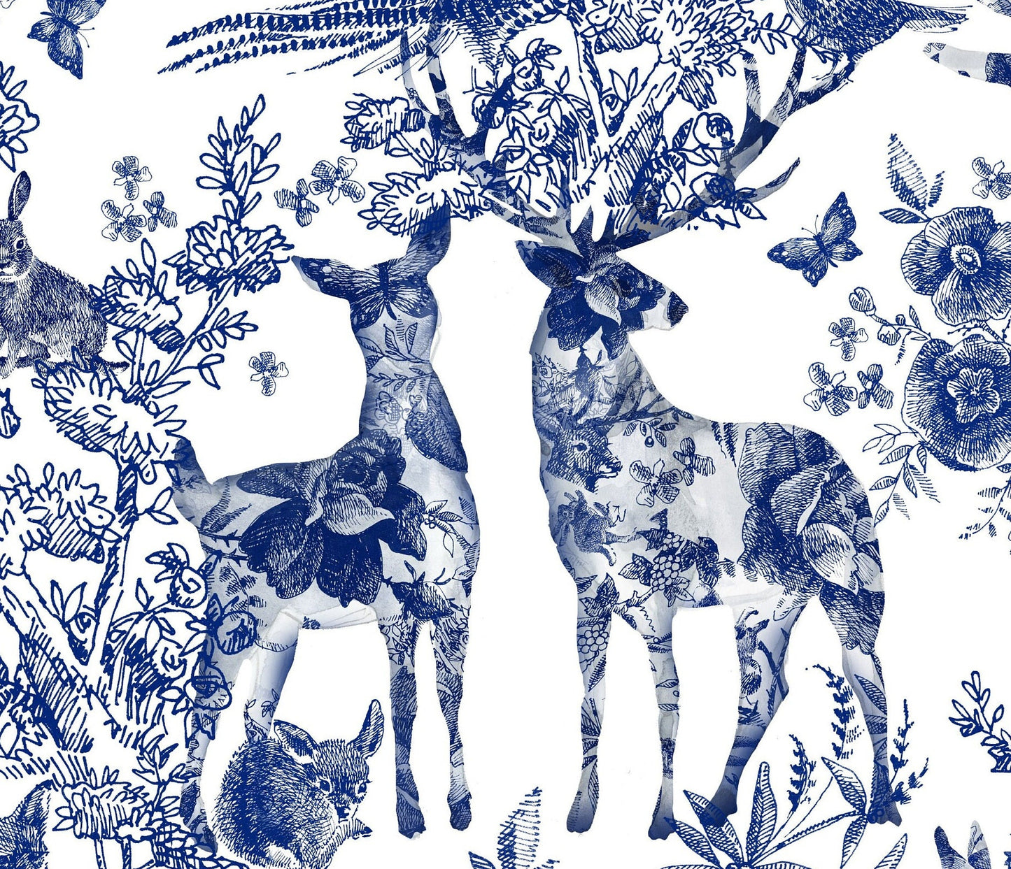 Blue Decoupage Paper for Furniture - Rice Paper Decoupage - Large Decoupage Paper Vintage - Deer & Birds Decoupage