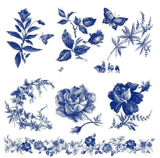 blue floral decoupage rice paper