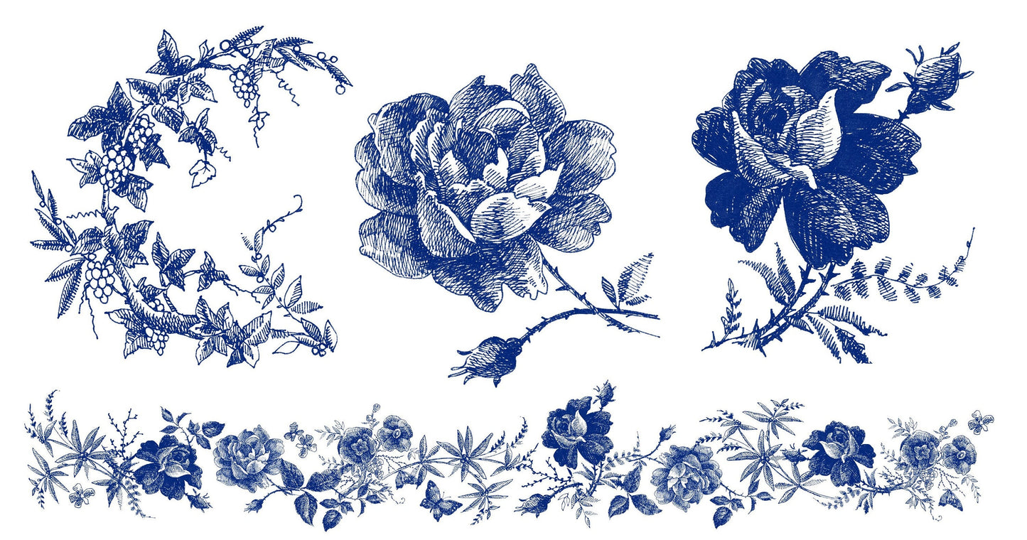 Blue Decoupage Paper for Furniture - Rice Paper Decoupage - Large Decoupage Paper Vintage - Flowers Decoupage