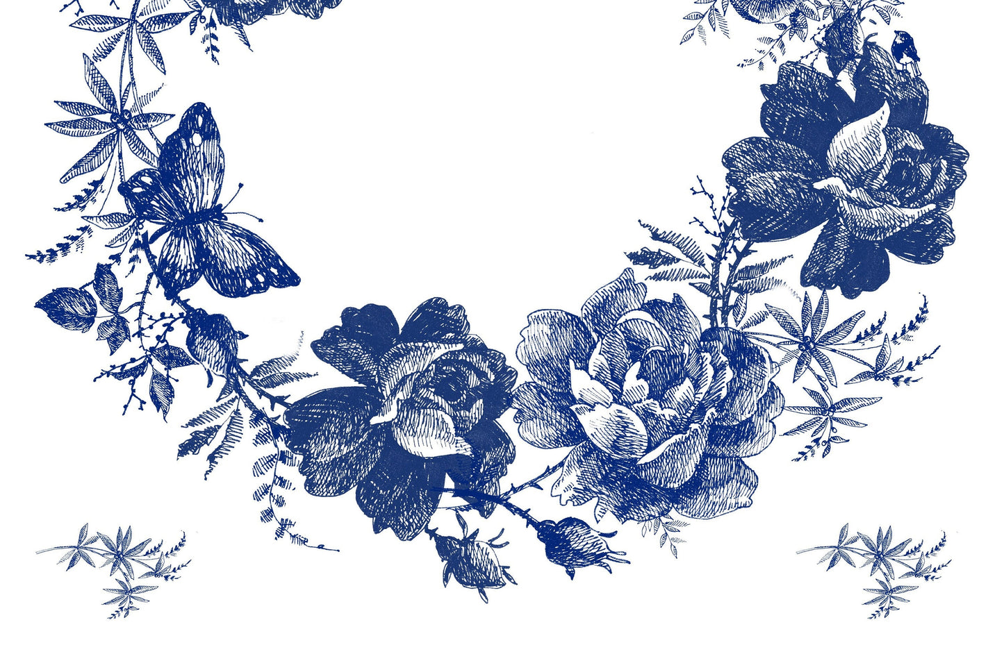 Blue Decoupage Paper for Furniture - Rice Paper Decoupage - Large Decoupage Paper Vintage - Flower Wreath Decoupage