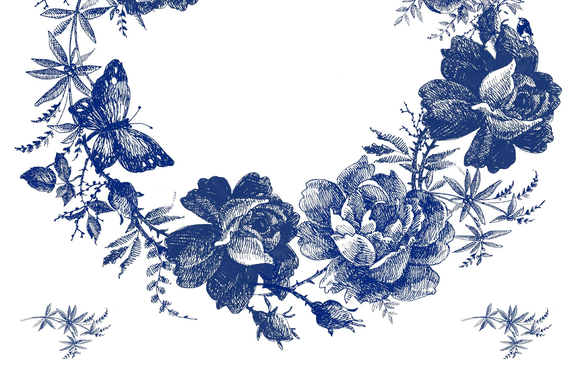Blue Decoupage Paper for Furniture - Rice Paper Decoupage - Large Decoupage Paper Vintage - Flower Wreath Decoupage