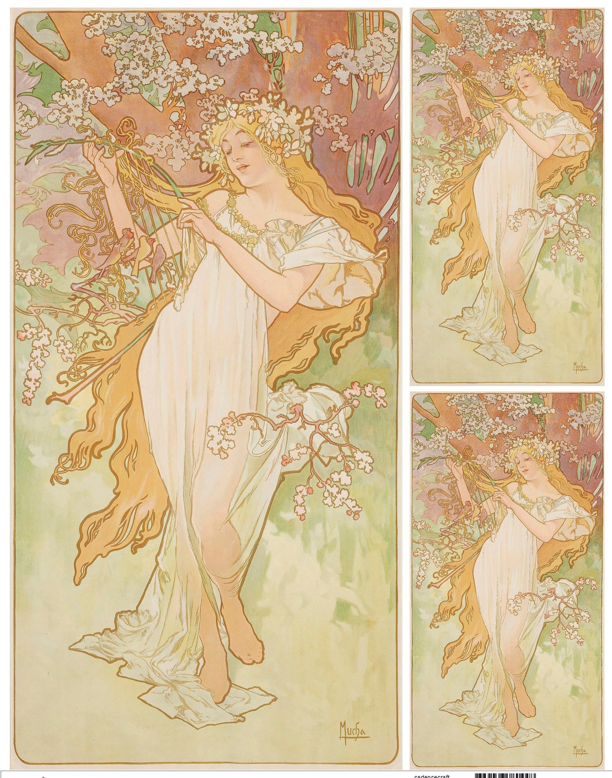 Blonde Women with White Dress - Tree - Illustration Decorative Decoupage - Mucha - Craft Tissue Paper - Big Size Options
