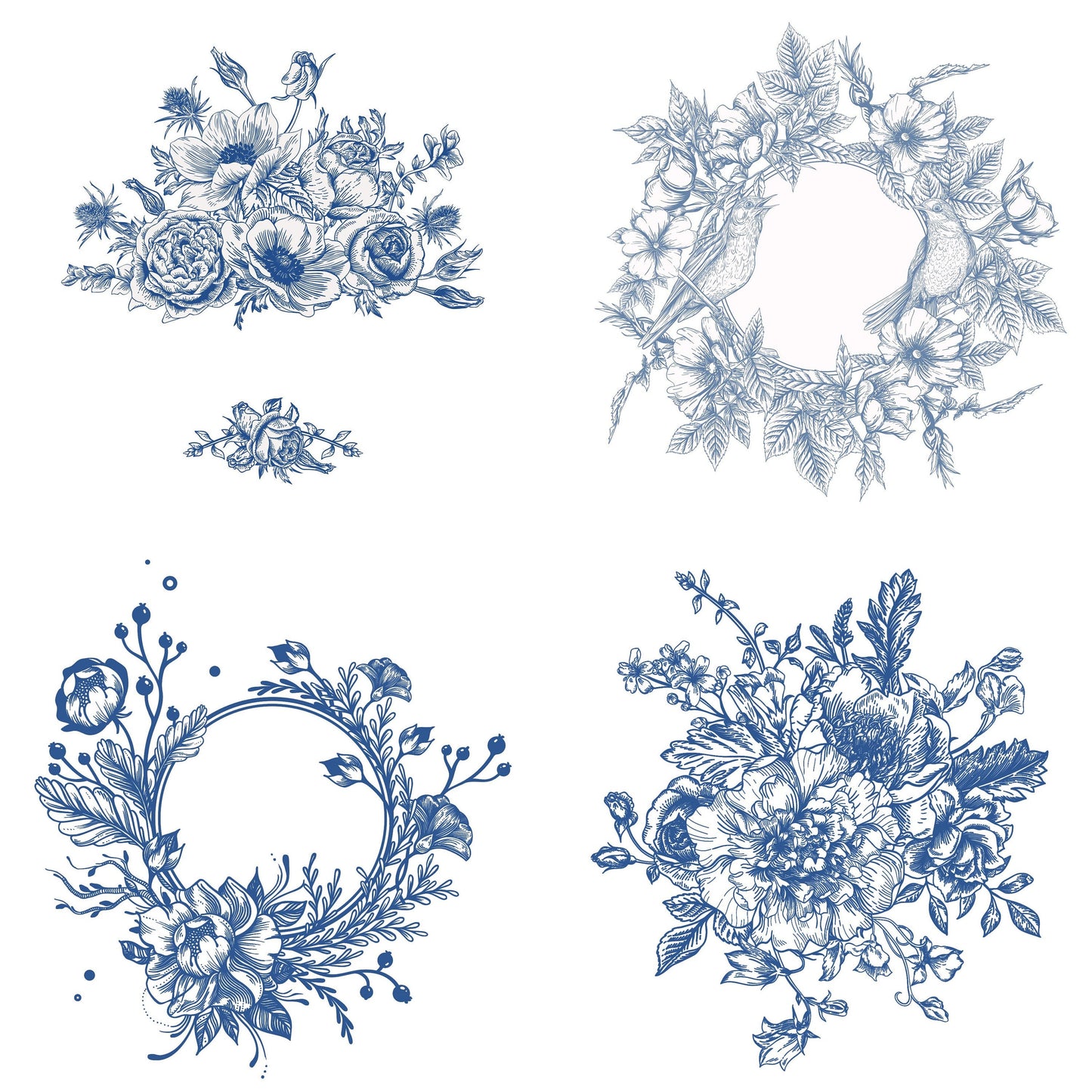 Blue Decoupage Paper for Furniture - Rice Paper Decoupage - Large Decoupage Paper Vintage - Wreath Decoupage