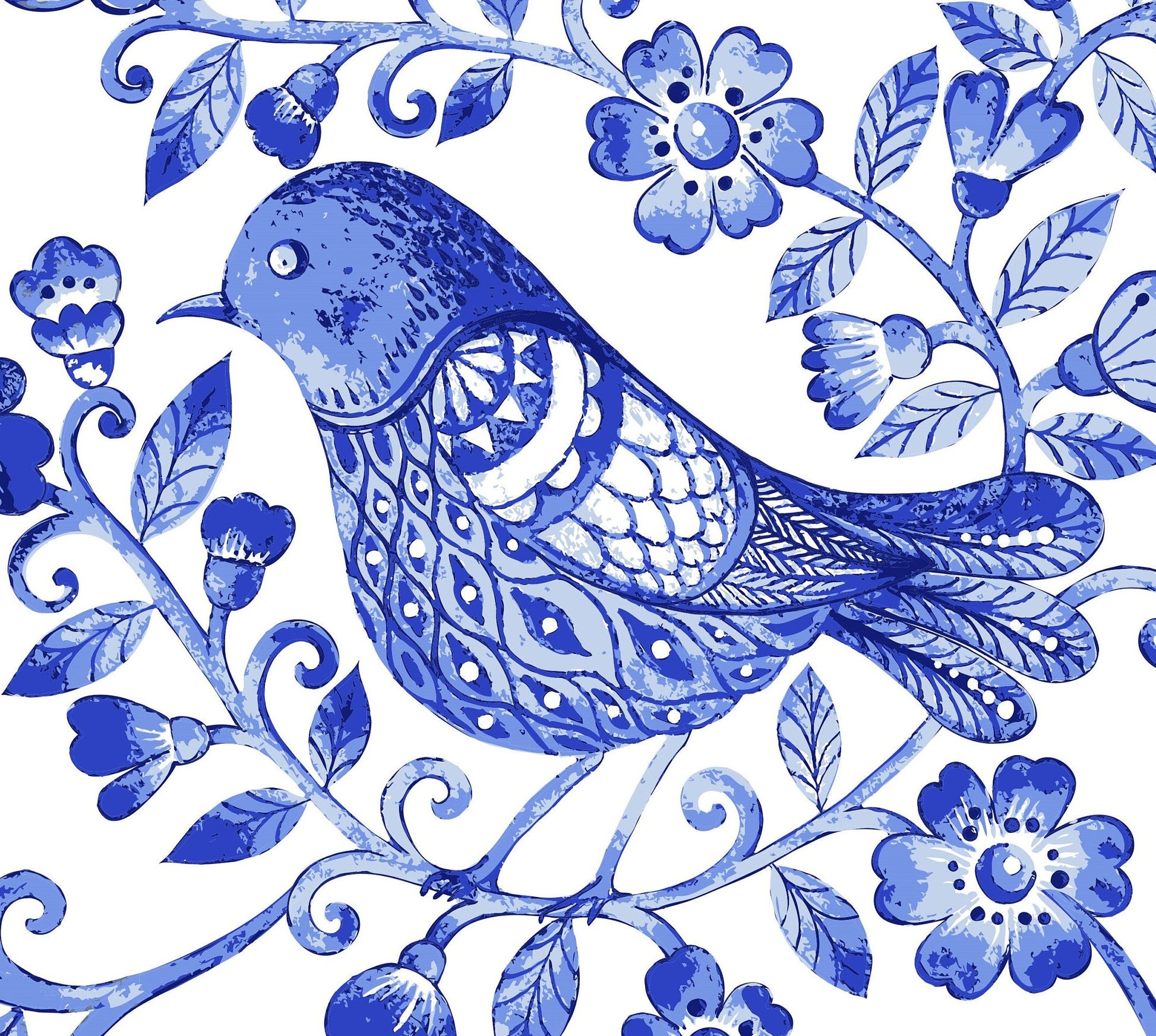 Blue Bird Decoupage Paper for Furniture - Rice Paper Decoupage - Large Decoupage Paper Vintage - Flowers and Bird Decoupage