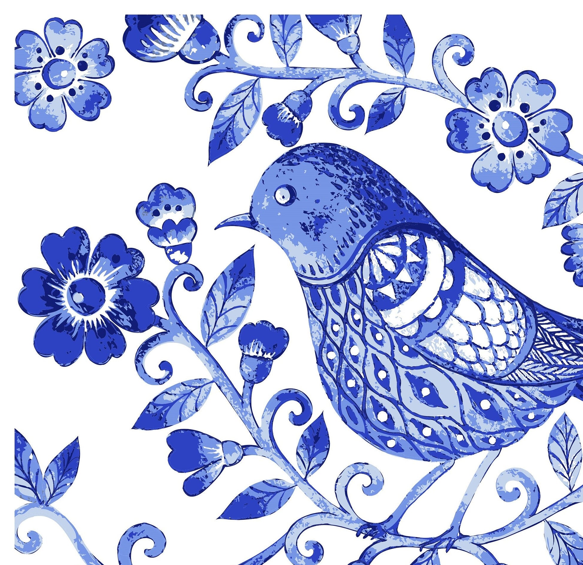 Blue Bird Decoupage Paper for Furniture - Rice Paper Decoupage - Large Decoupage Paper Vintage - Flowers and Bird Decoupage