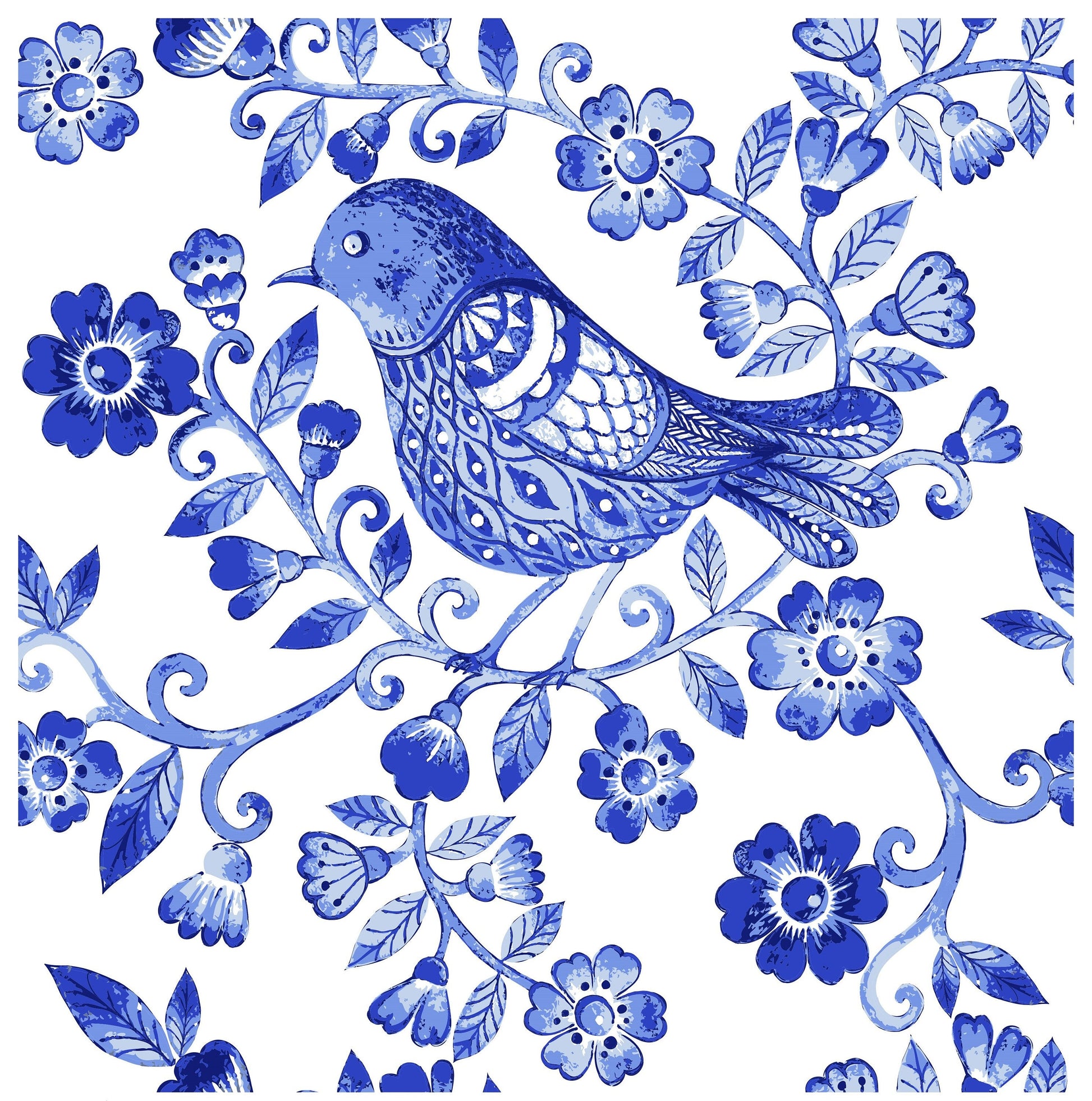 Blue Bird Decoupage Paper for Furniture - Rice Paper Decoupage - Large Decoupage Paper Vintage - Flowers and Bird Decoupage