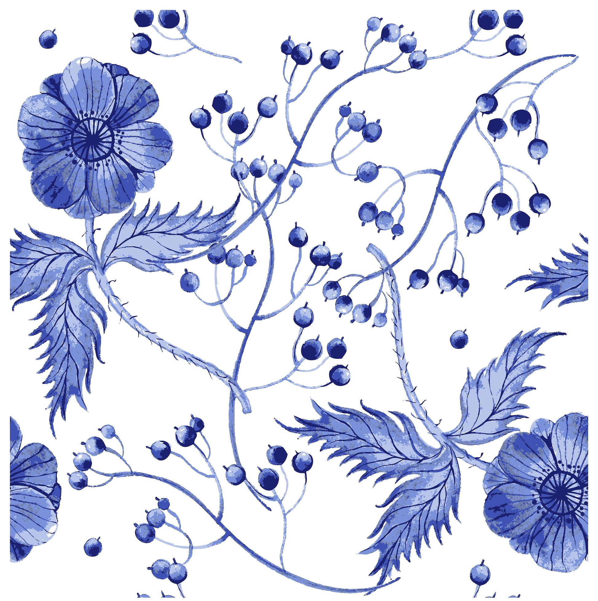 Blue Flowers Decoupage Paper for DIY Furniture - Large Vintage Rice Paper - Floral Prints Decoupage