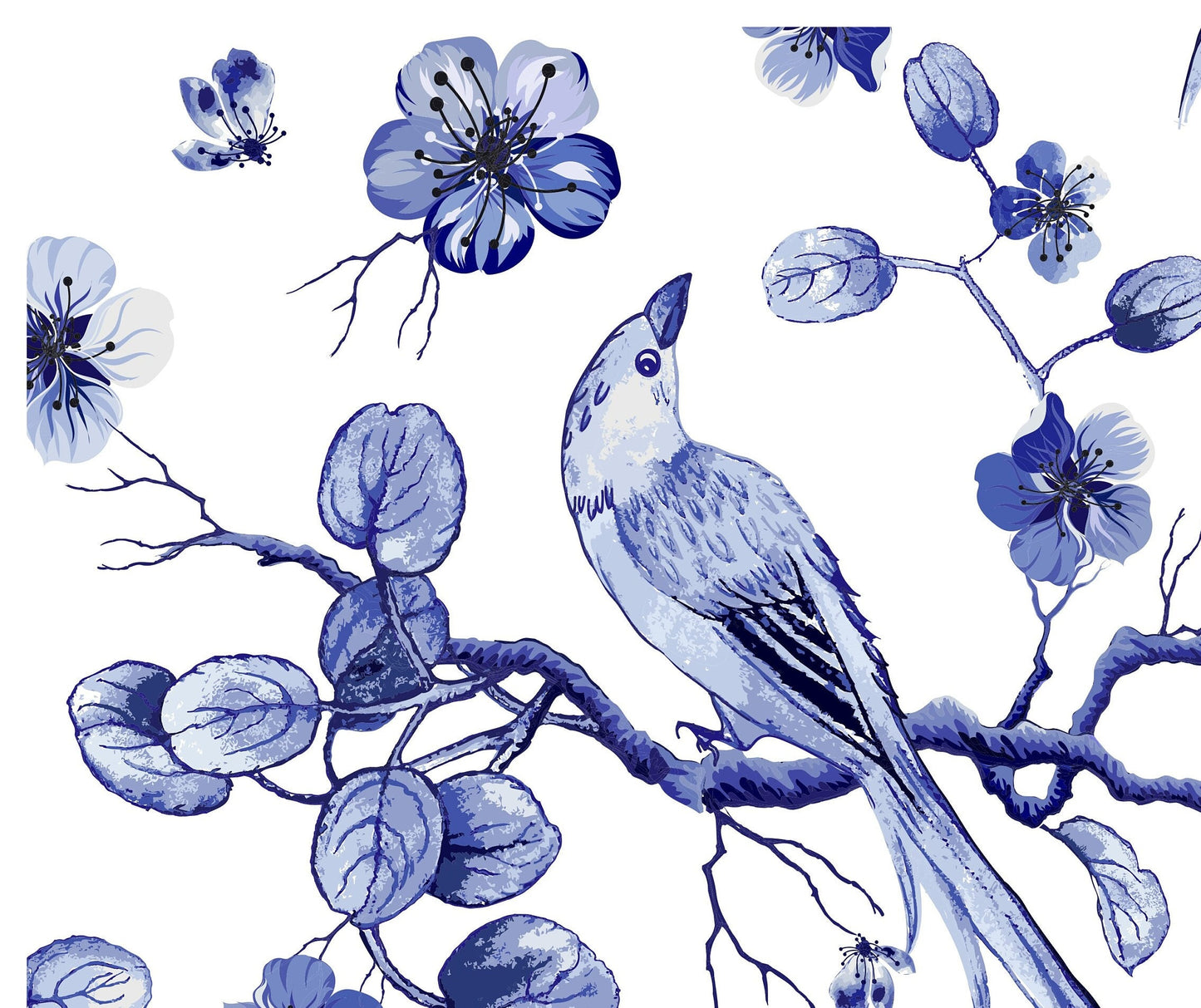 Blue Bird & Floral Decoupage Paper - Vintage Rice Paper for Furniture