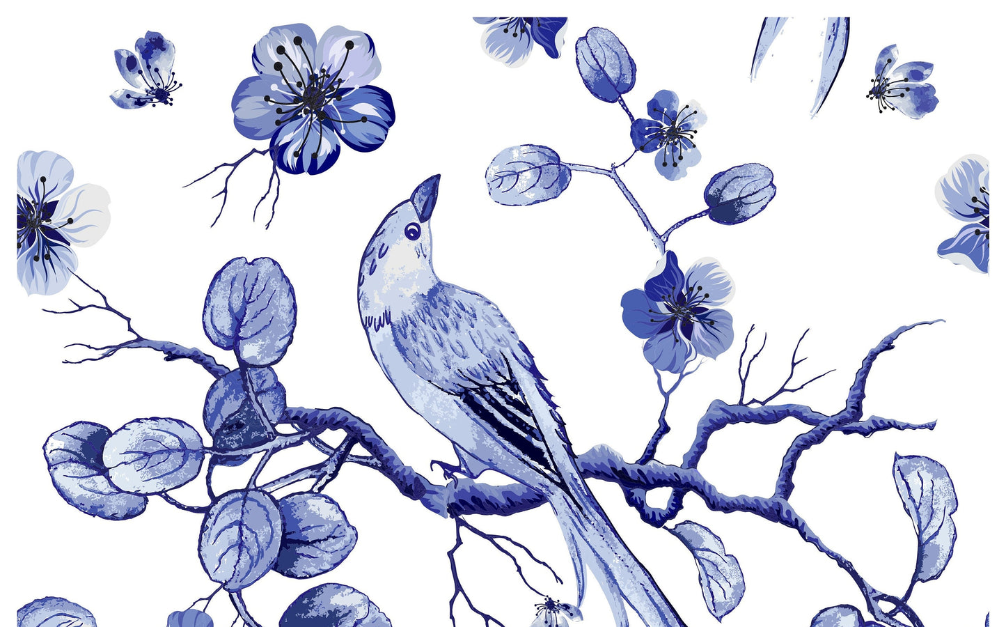 Blue Bird & Floral Decoupage Paper - Vintage Rice Paper for Furniture