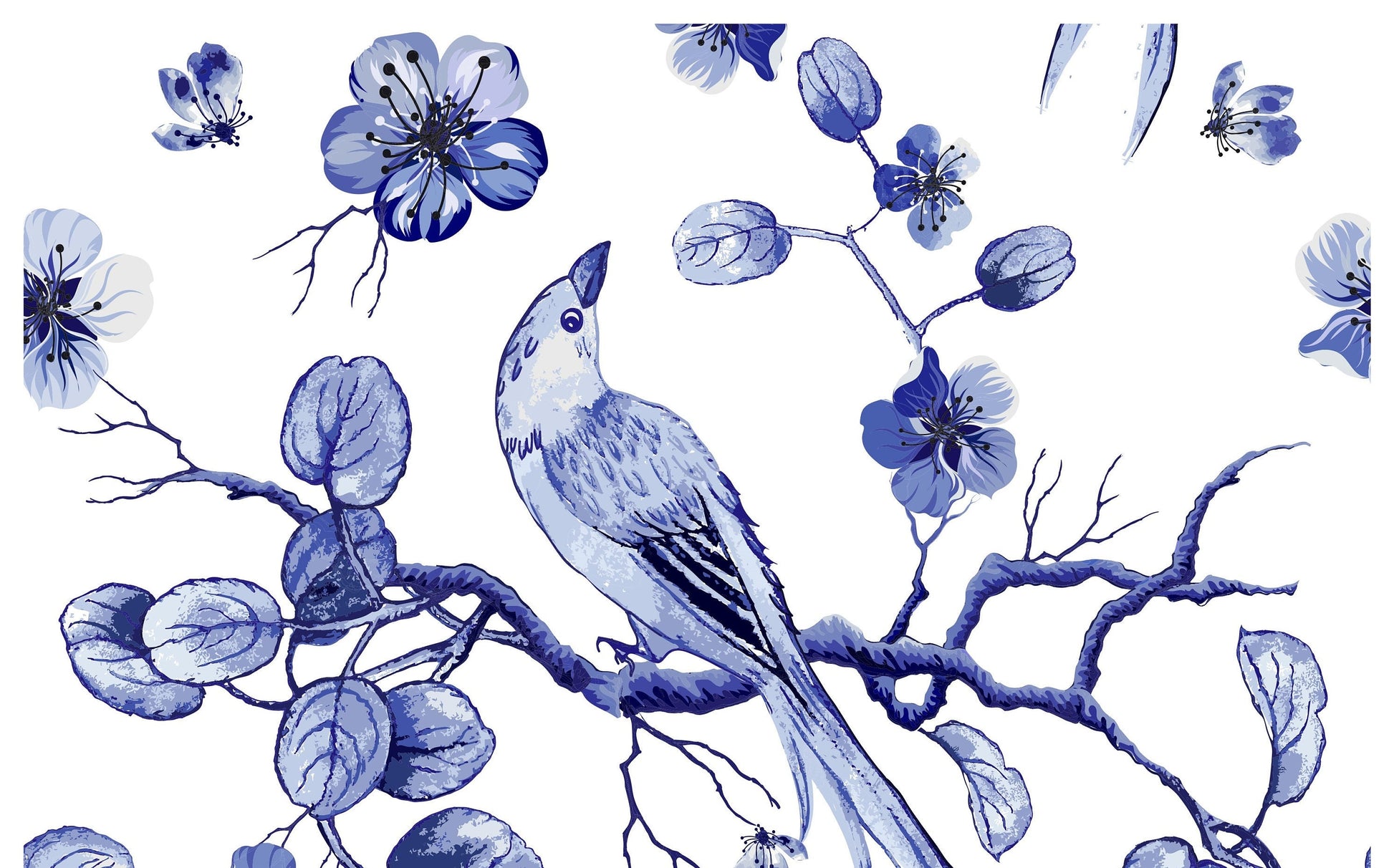 Blue Bird & Floral Decoupage Paper - Vintage Rice Paper for Furniture