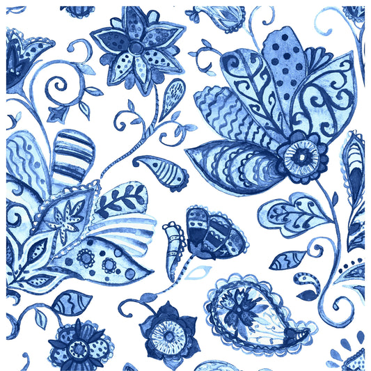 Blue Floral Illustrations Decoupage Paper for Furniture and Crafts - Large Rice Paper - Vintage Flowers and Bird Prints