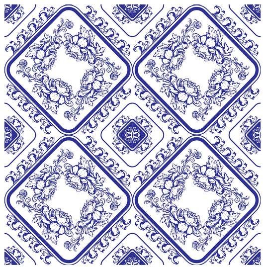 Blue Geometric Illustrations Decoupage Paper for Furniture - Large Rice Paper Decoupage - Vintage Patterns for Decoupage