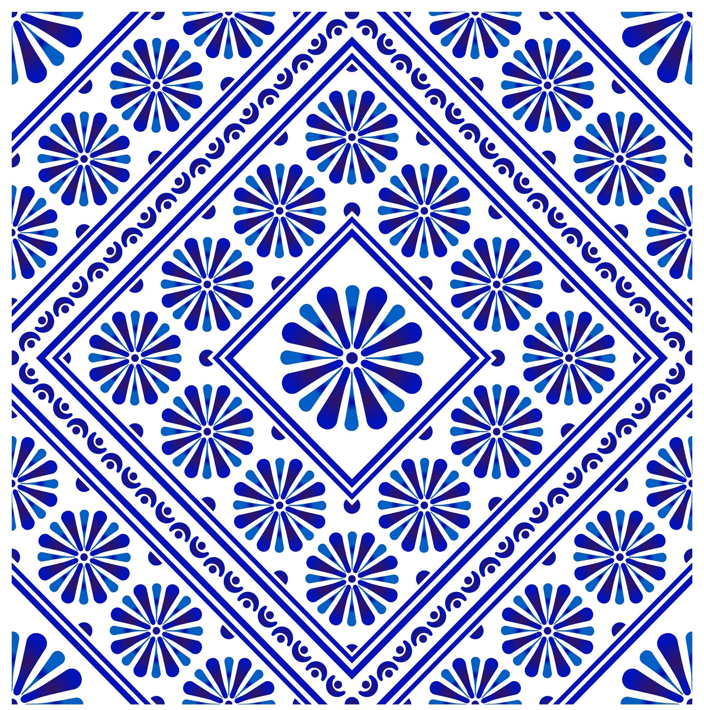 Blue Geometric Illustrations Decoupage Paper for Furniture - Large Rice Paper Decoupage - Vintage Patterns for Decoupage
