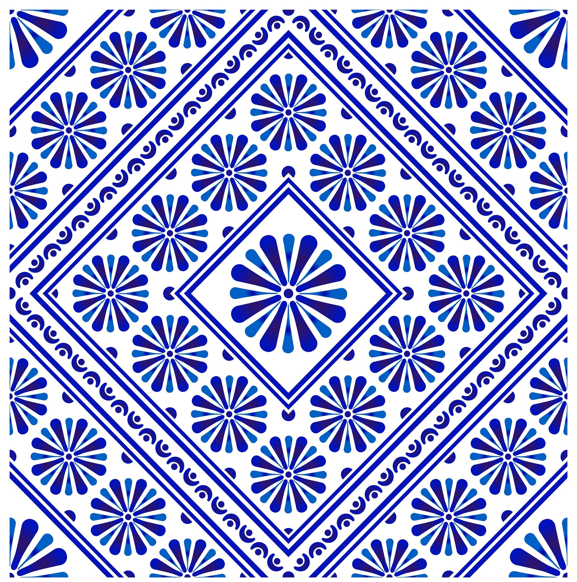 Blue Geometric Illustrations Decoupage Paper for Furniture - Large Rice Paper Decoupage - Vintage Patterns for Decoupage