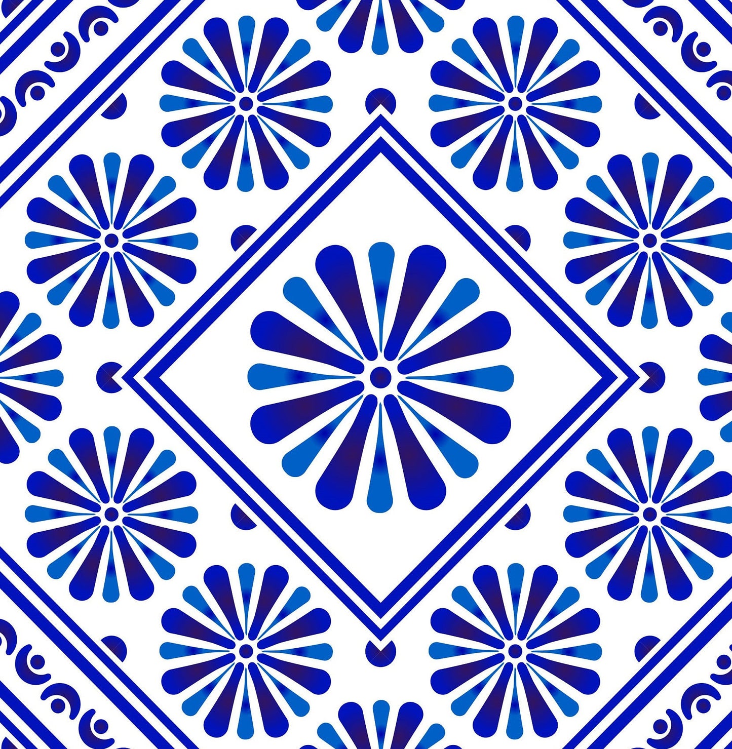 Blue Geometric Illustrations Decoupage Paper for Furniture - Large Rice Paper Decoupage - Vintage Patterns for Decoupage