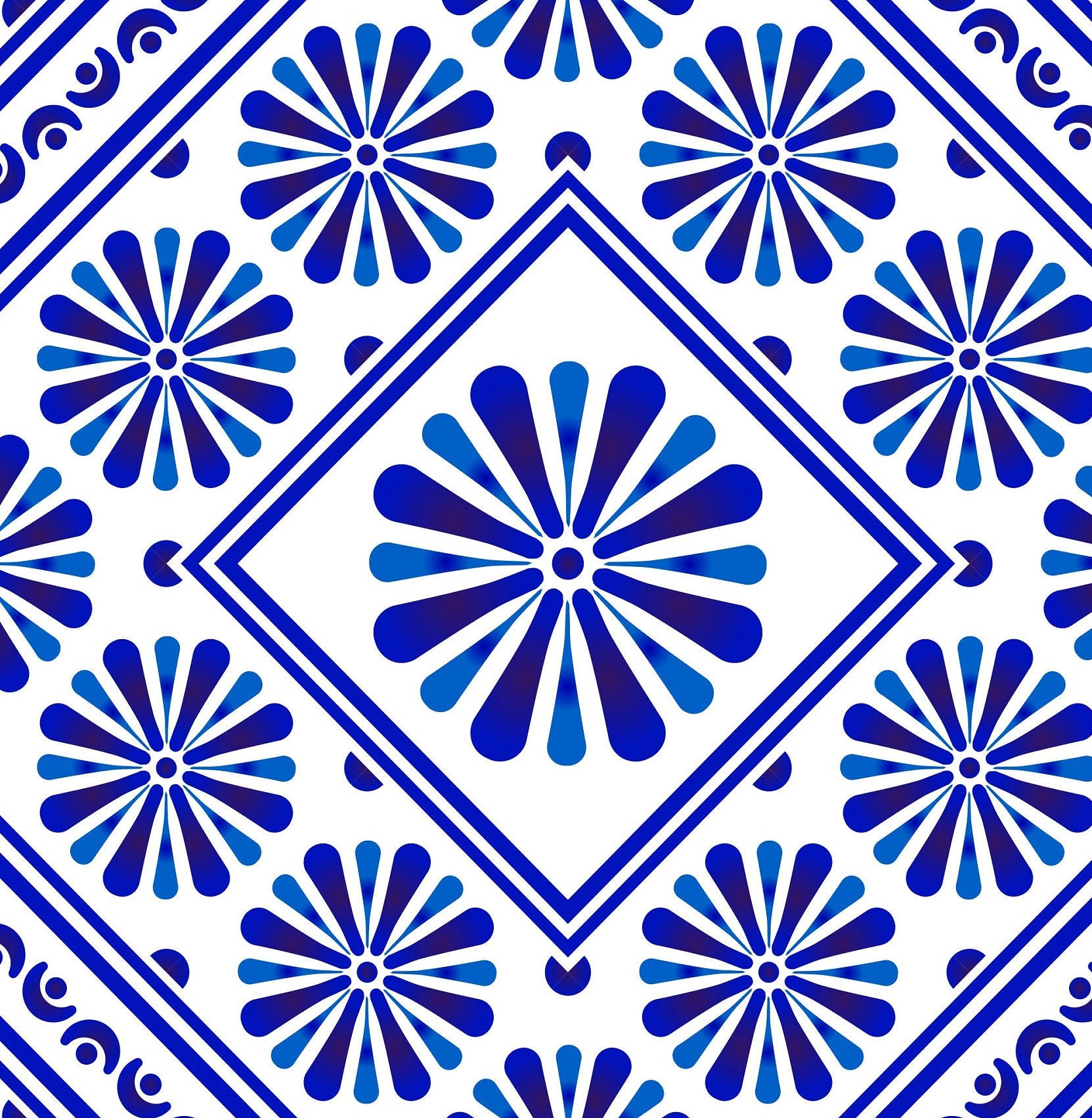 Blue Geometric Illustrations Decoupage Paper for Furniture - Large Rice Paper Decoupage - Vintage Patterns for Decoupage