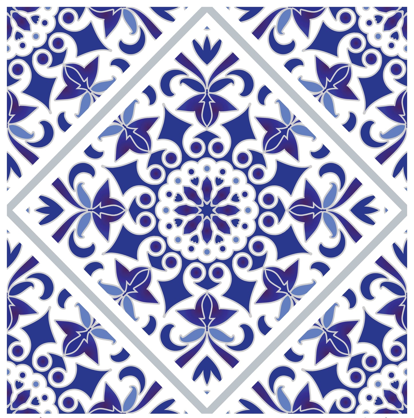 Blue Geometric Illustrations Decoupage Paper for Furniture - Large Rice Paper Decoupage - Vintage Tile Patterns for Decoupage