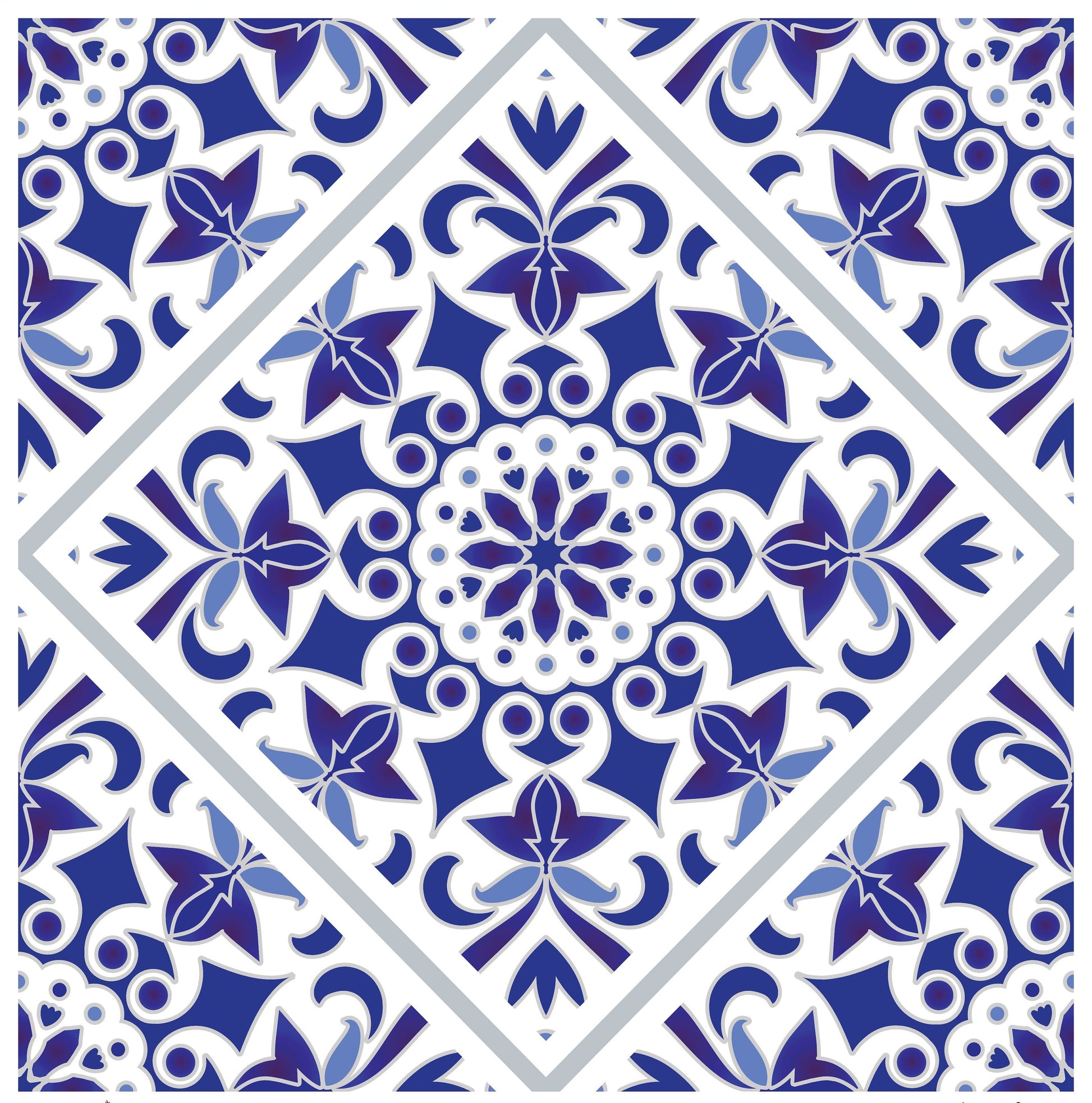 Blue Geometric Illustrations Decoupage Paper for Furniture - Large Rice Paper Decoupage - Vintage Tile Patterns for Decoupage