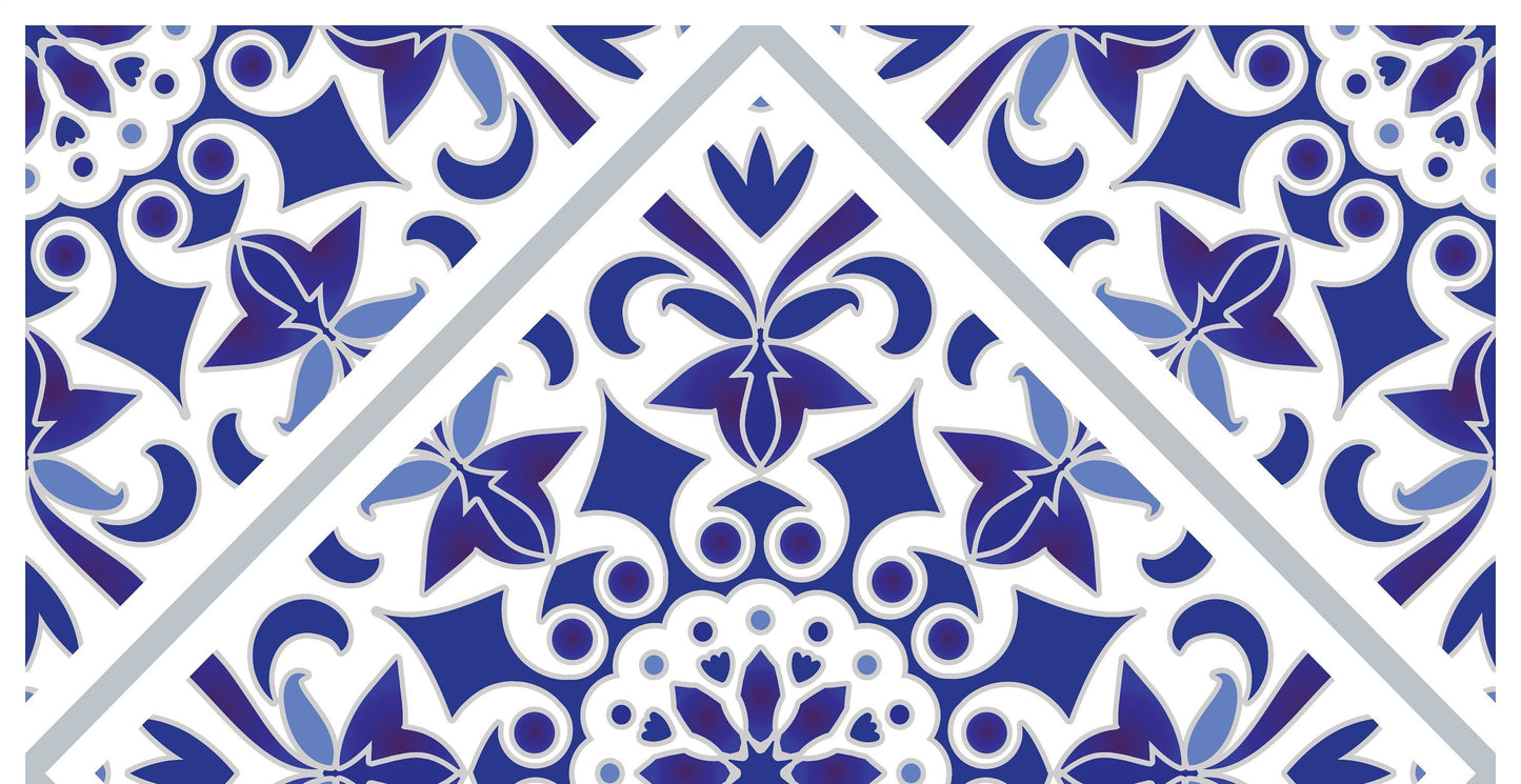 Blue Geometric Illustrations Decoupage Paper for Furniture - Large Rice Paper Decoupage - Vintage Tile Patterns for Decoupage