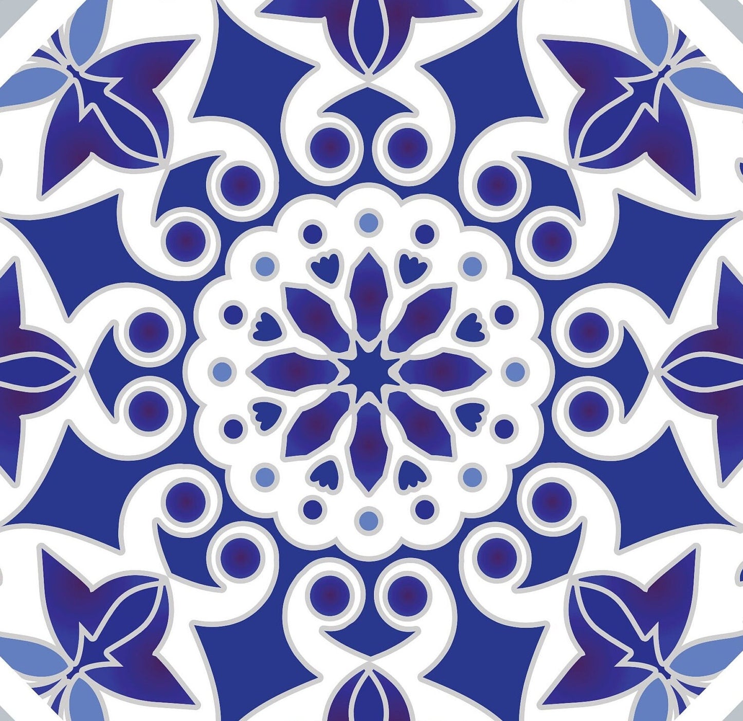 Blue Geometric Illustrations Decoupage Paper for Furniture - Large Rice Paper Decoupage - Vintage Tile Patterns for Decoupage