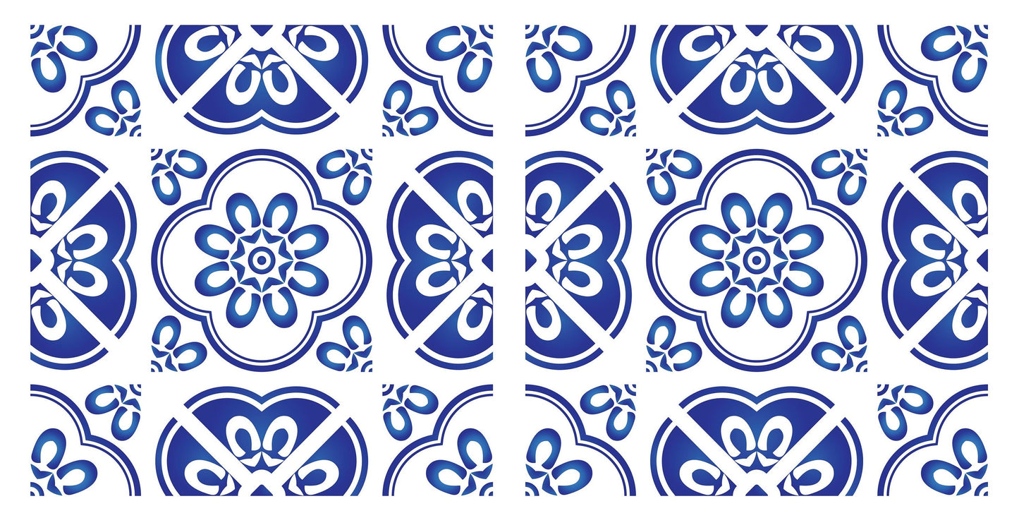 Blue Geometric Illustrations Decoupage Paper for Furniture - Large Rice Paper Decoupage - Vintage Tile Patterns for Decoupage
