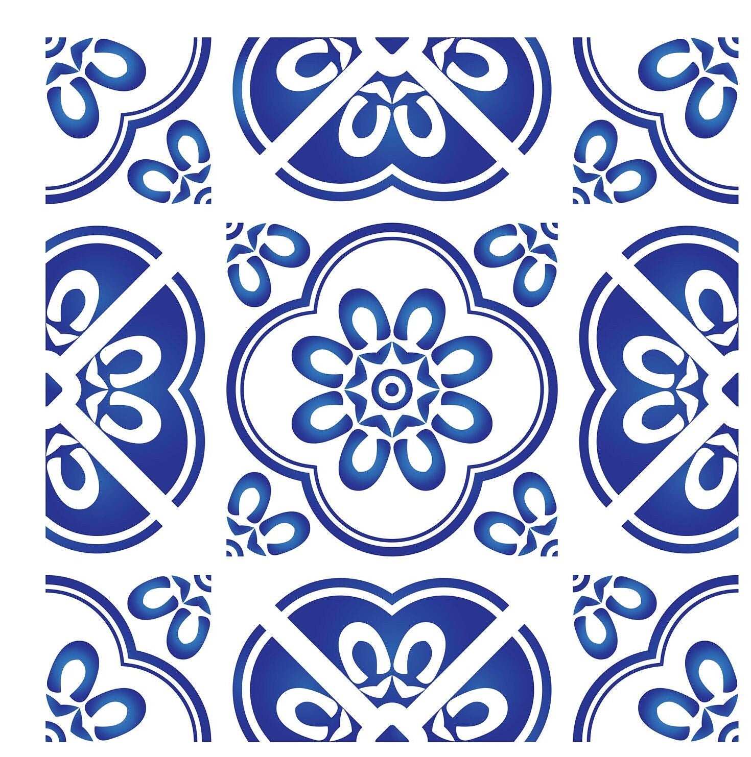 Blue Geometric Illustrations Decoupage Paper for Furniture - Large Rice Paper Decoupage - Vintage Tile Patterns for Decoupage
