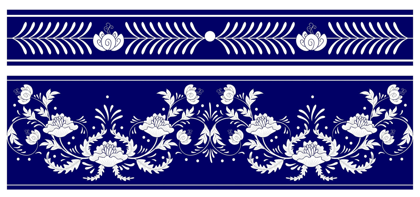 Blue Geometric Illustrations Decoupage Paper for Furniture - Large Rice Paper Decoupage - Vintage Bordure Patterns for Decoupage