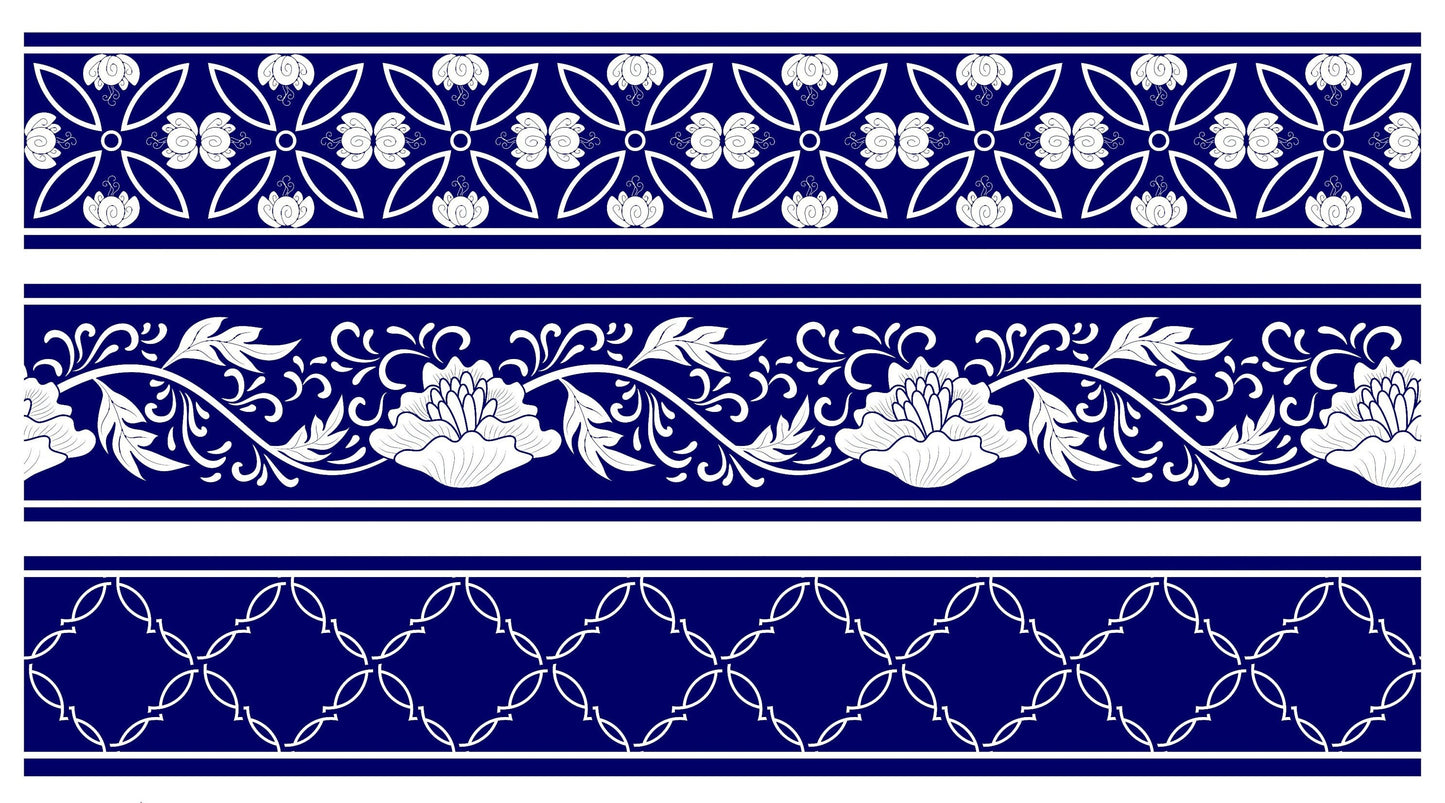 Blue Geometric Illustrations Decoupage Paper for Furniture - Large Rice Paper Decoupage - Vintage Bordure Patterns for Decoupage