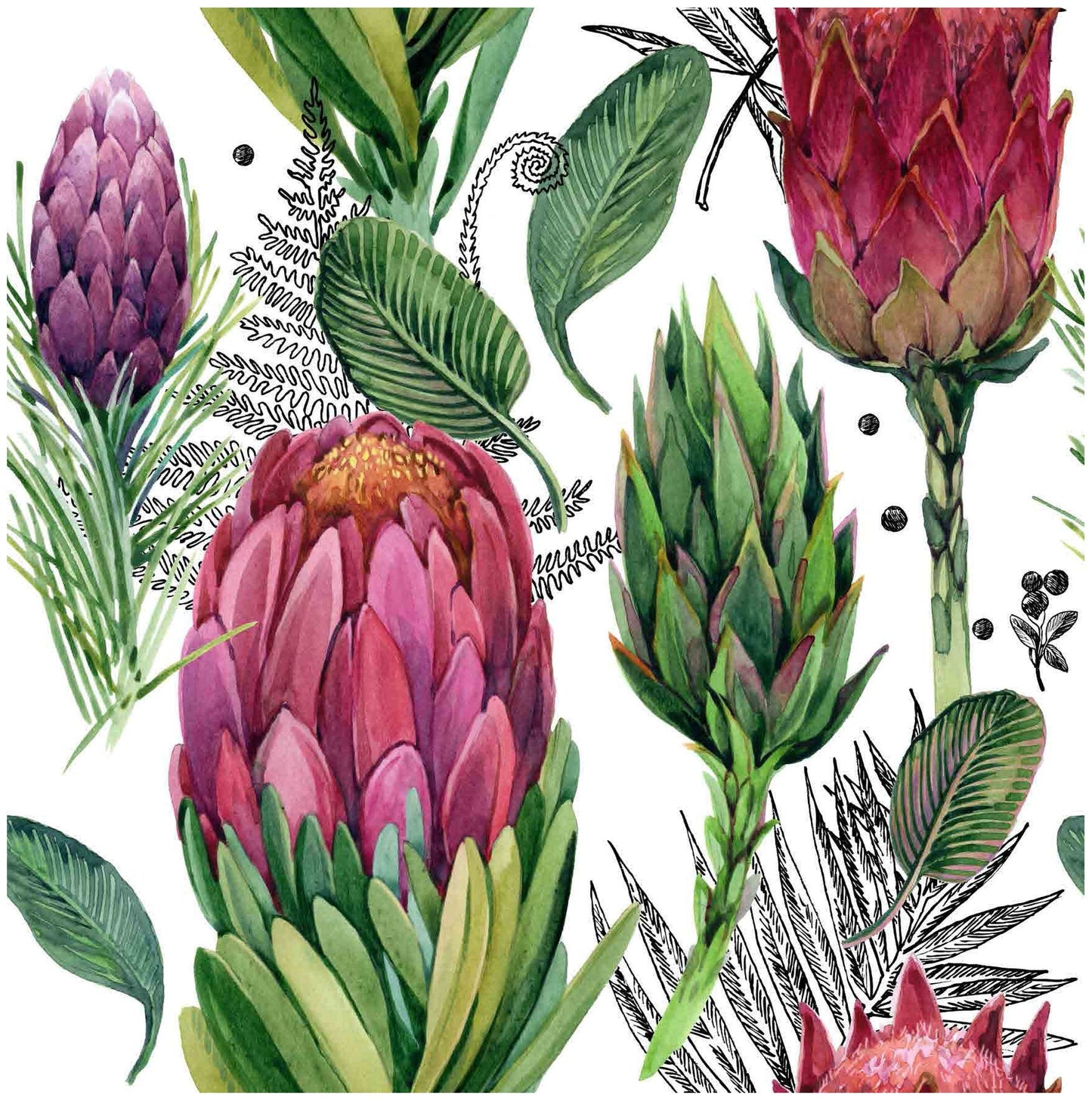 Proteaceae - Decoupage Paper for Furniture - Rice Paper Decoupage - Large Decoupage Paper - Floral Decoupage - Purple Green