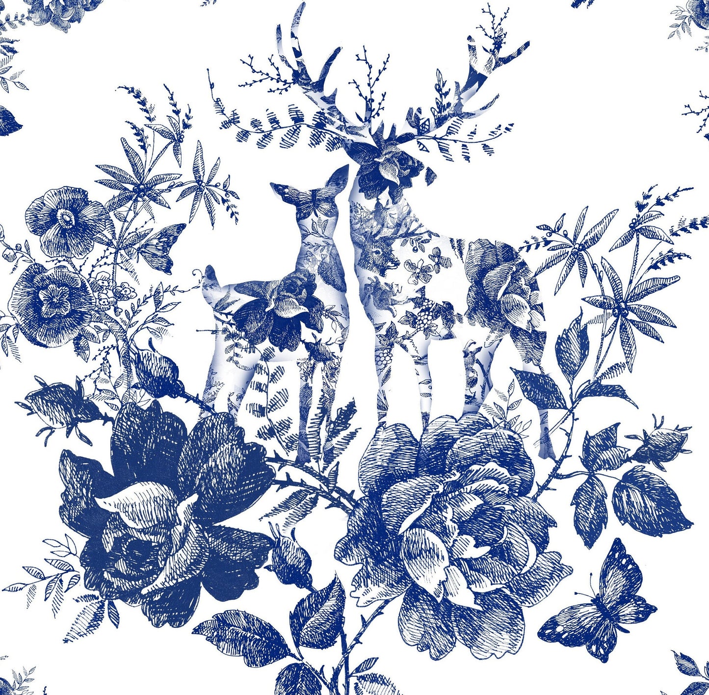 Blue Decoupage Paper for Furniture - Rice Paper Decoupage - Large Decoupage Paper Vintage - Deer Rose Decoupage