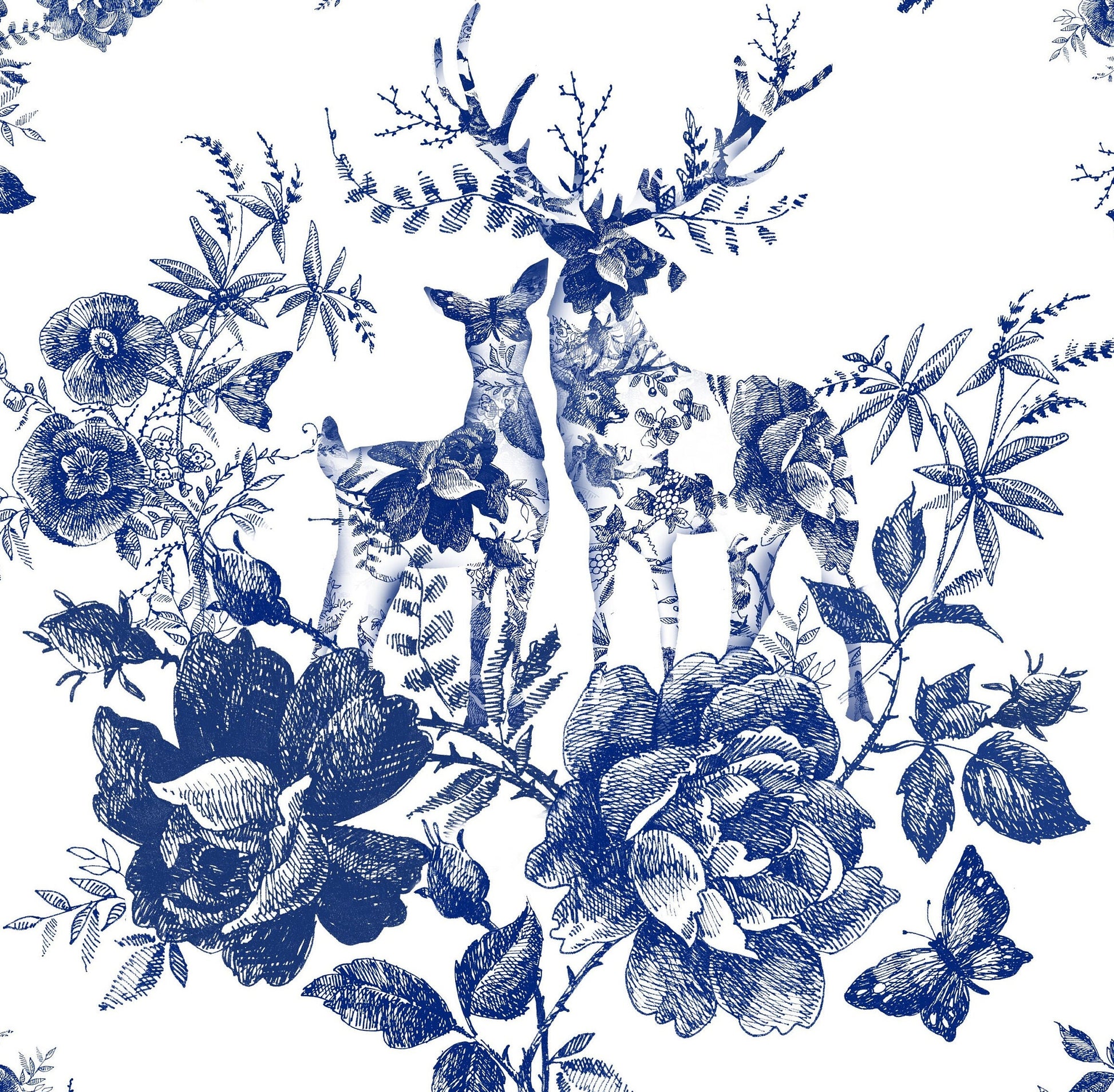 Blue Decoupage Paper for Furniture - Rice Paper Decoupage - Large Decoupage Paper Vintage - Deer Rose Decoupage