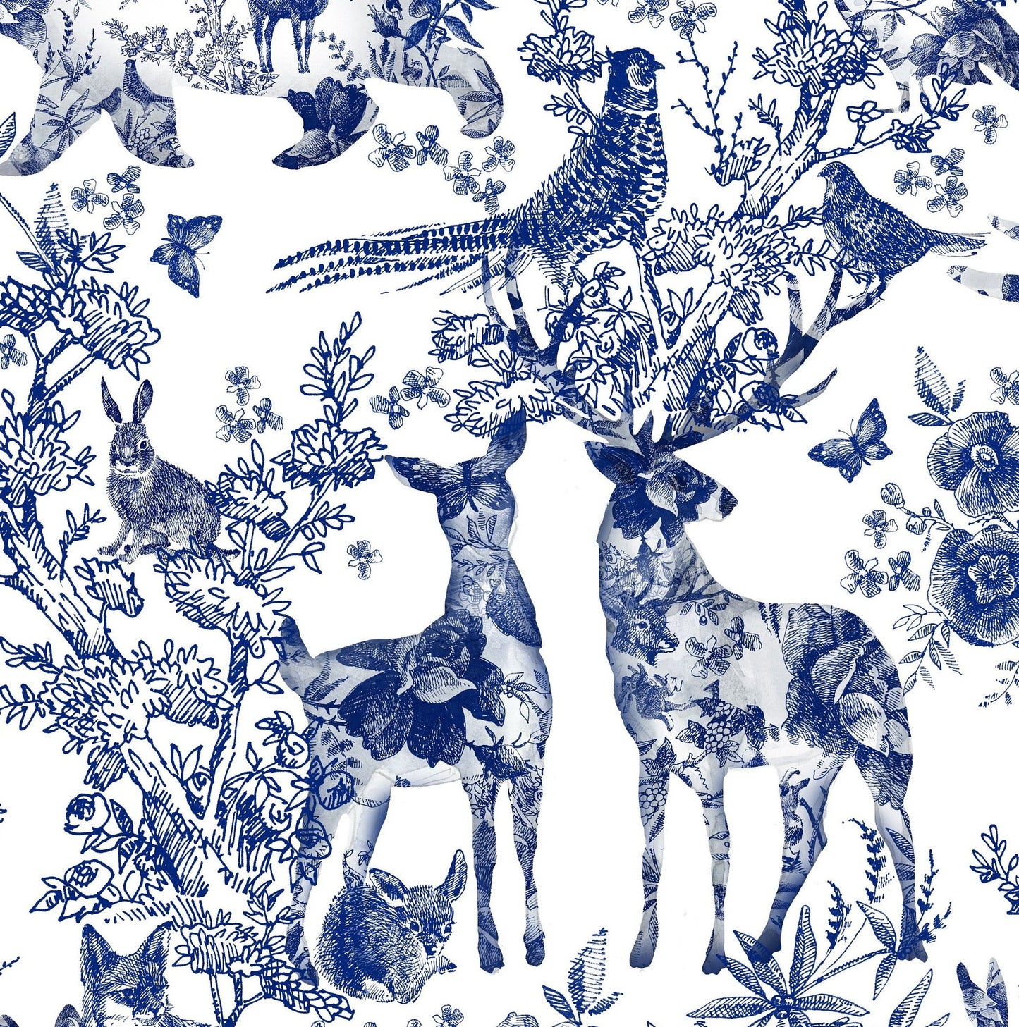 Blue Decoupage Paper for Furniture - Rice Paper Decoupage - Large Decoupage Paper Vintage - Deer & Birds Decoupage