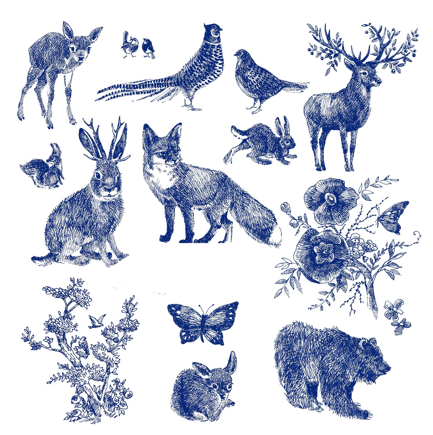 rabbit & fox & butterfly & bear decoupage paper