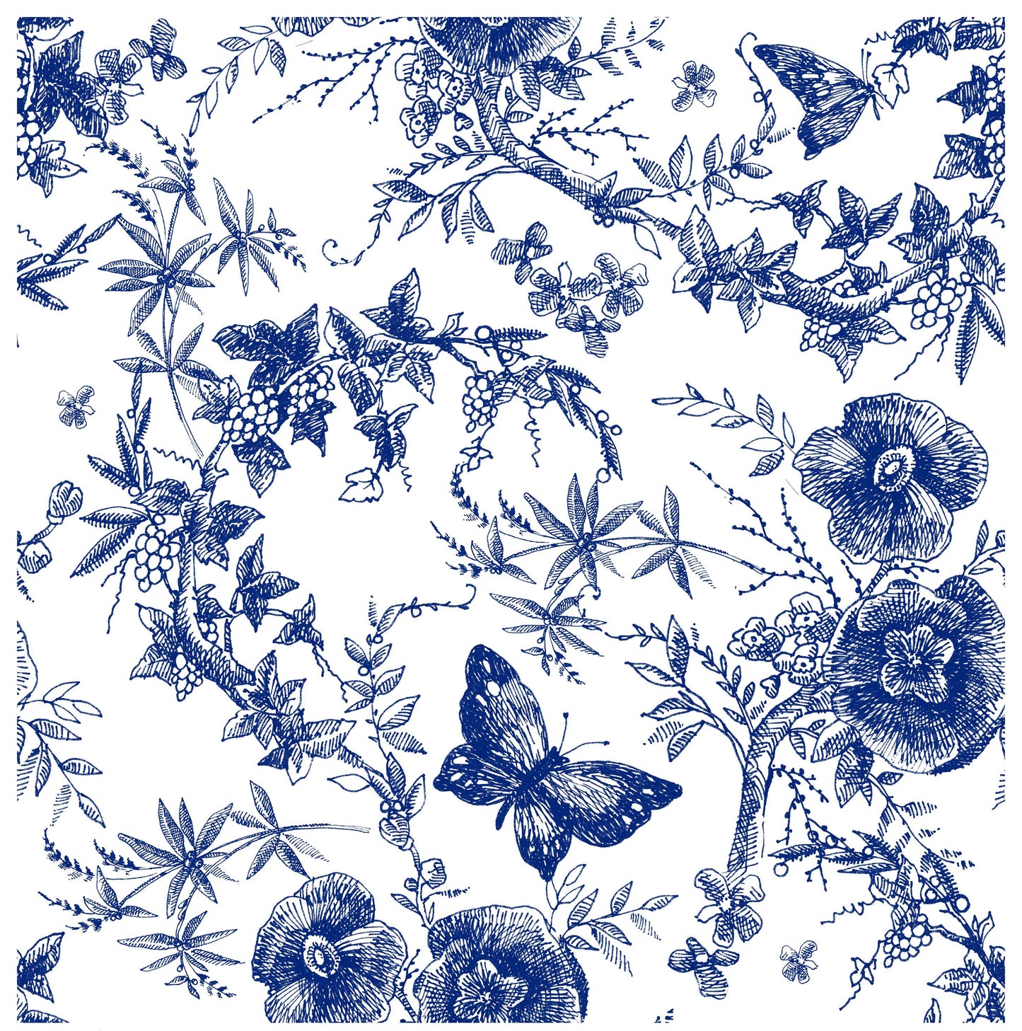 Blue Decoupage Paper for Furniture - Rice Paper Decoupage - Large Decoupage Paper Vintage - Flowers & Butterfly Decoupage