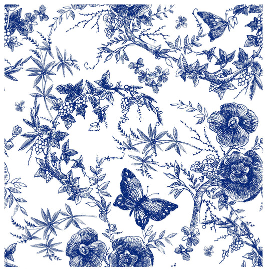 Blue Decoupage Paper for Furniture - Rice Paper Decoupage - Large Decoupage Paper Vintage - Flowers & Butterfly Decoupage
