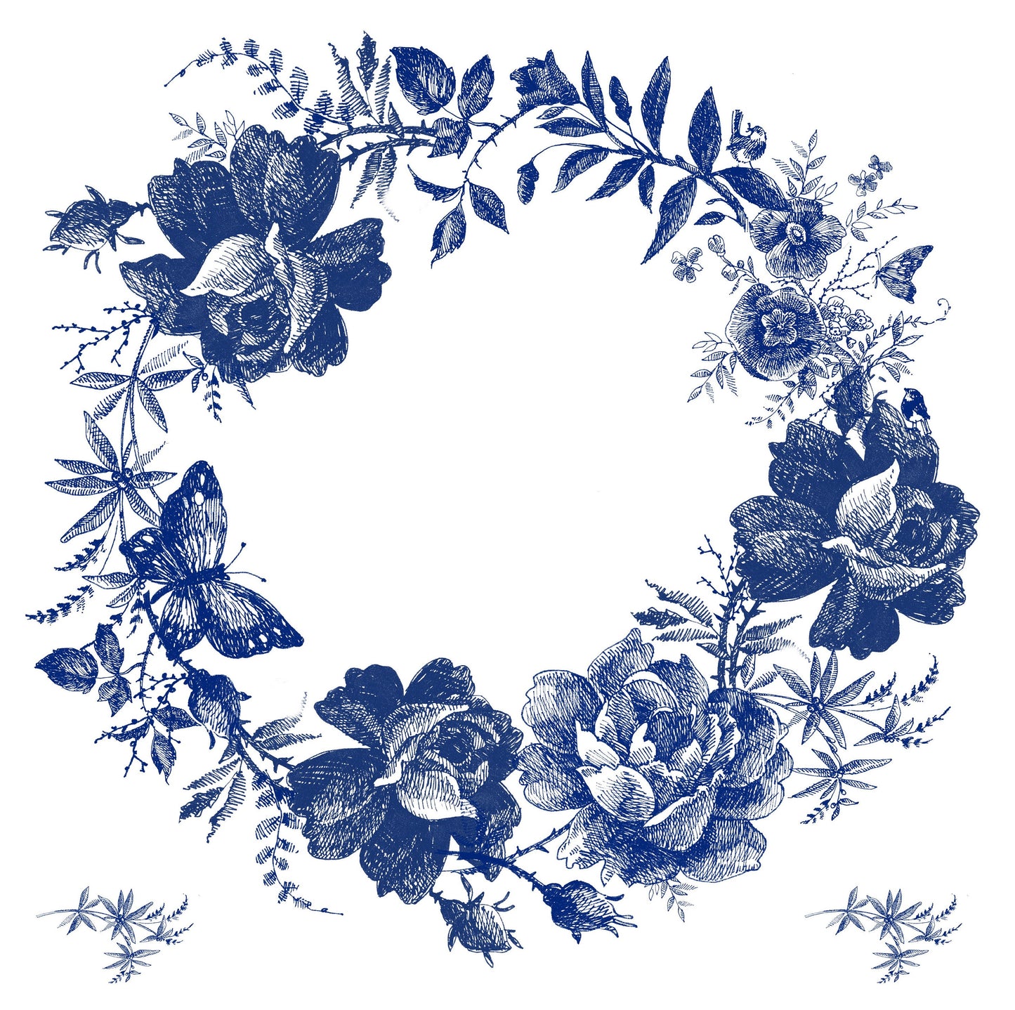 Blue Decoupage Paper for Furniture - Rice Paper Decoupage - Large Decoupage Paper Vintage - Flower Wreath Decoupage