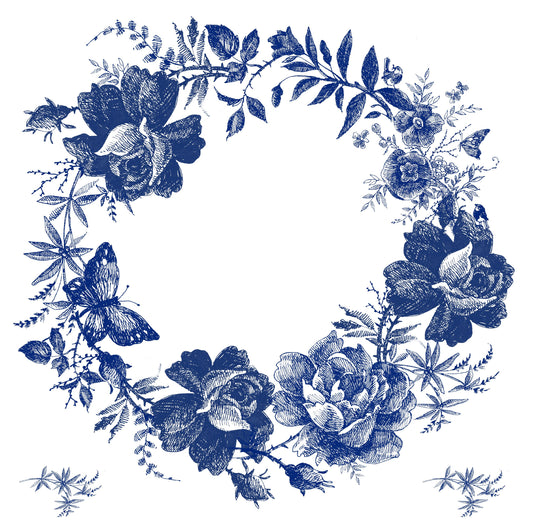 Blue Decoupage Paper for Furniture - Rice Paper Decoupage - Large Decoupage Paper Vintage - Flower Wreath Decoupage